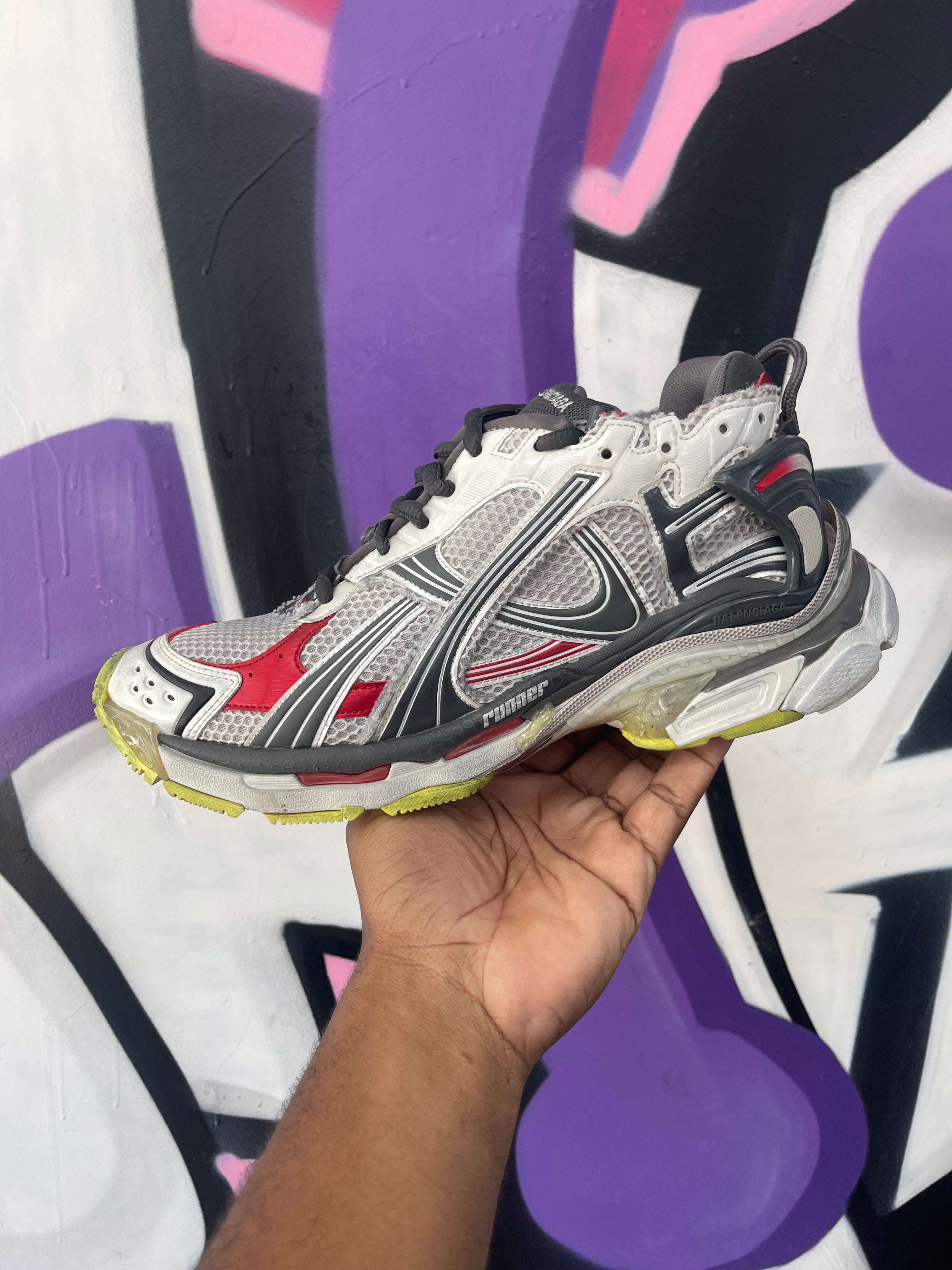 Balenciaga Grey Red Lime Runner Sneakers