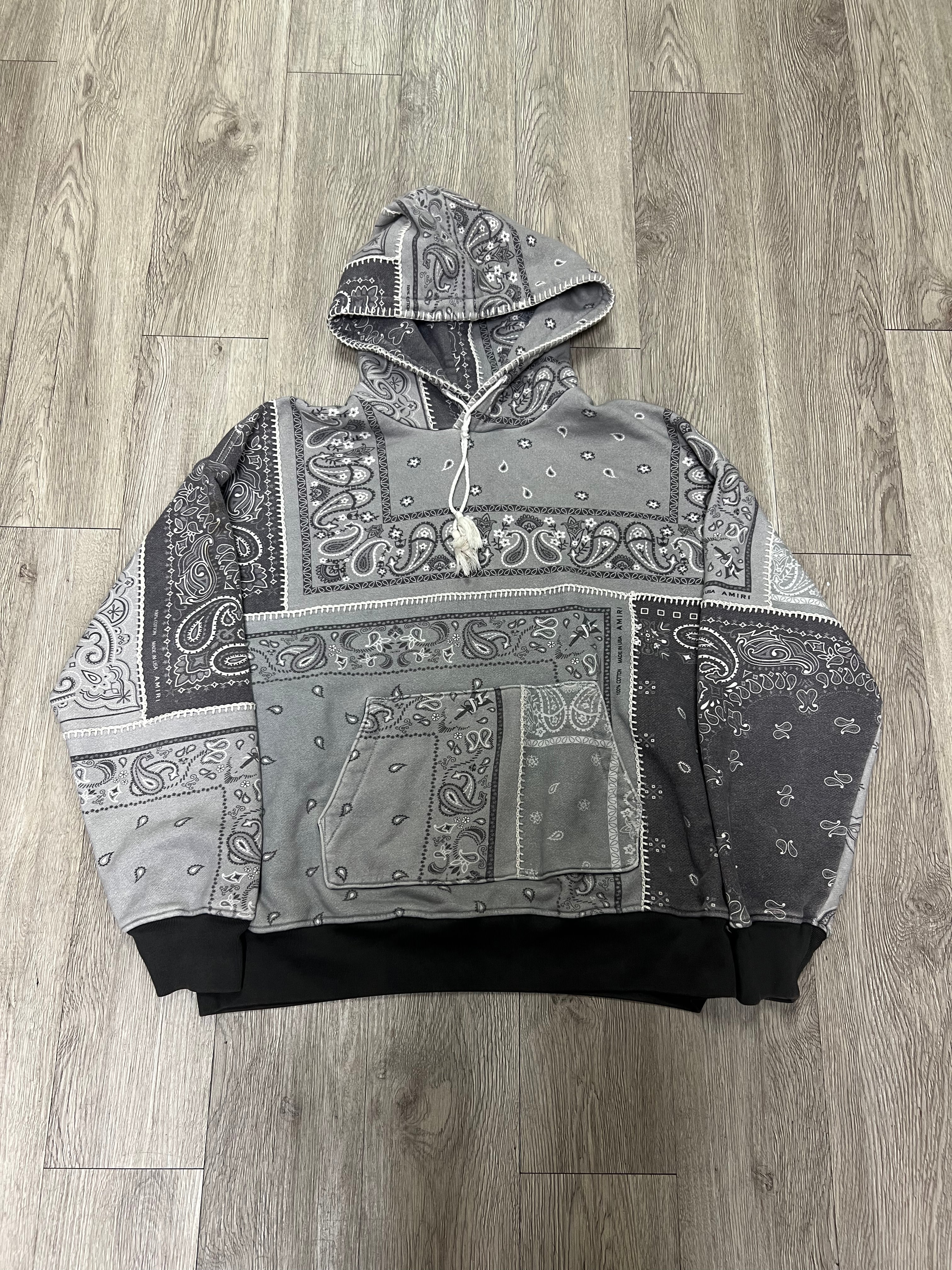 Amiri Grey Paisley Patchwork Hoodie