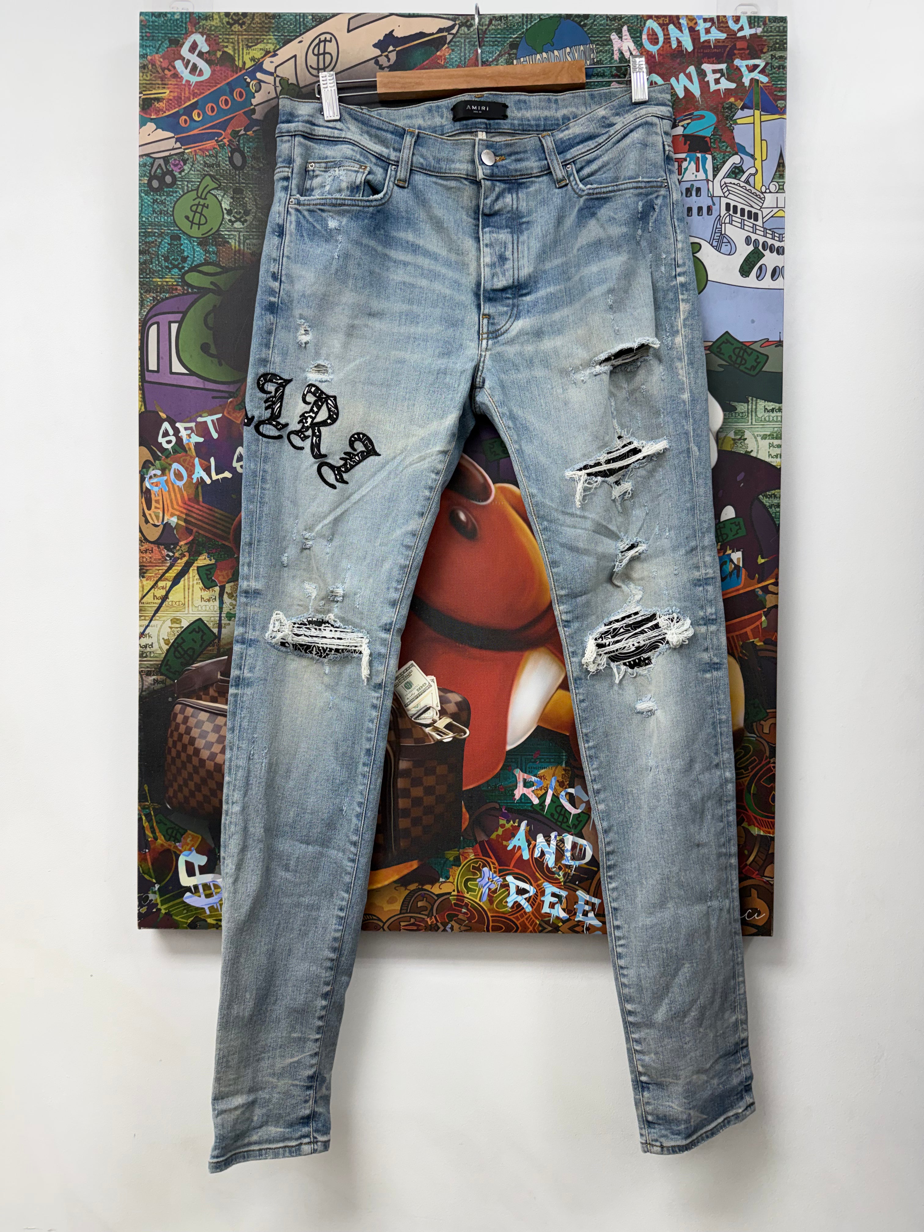 Amiri Light Wash Old English Jeans