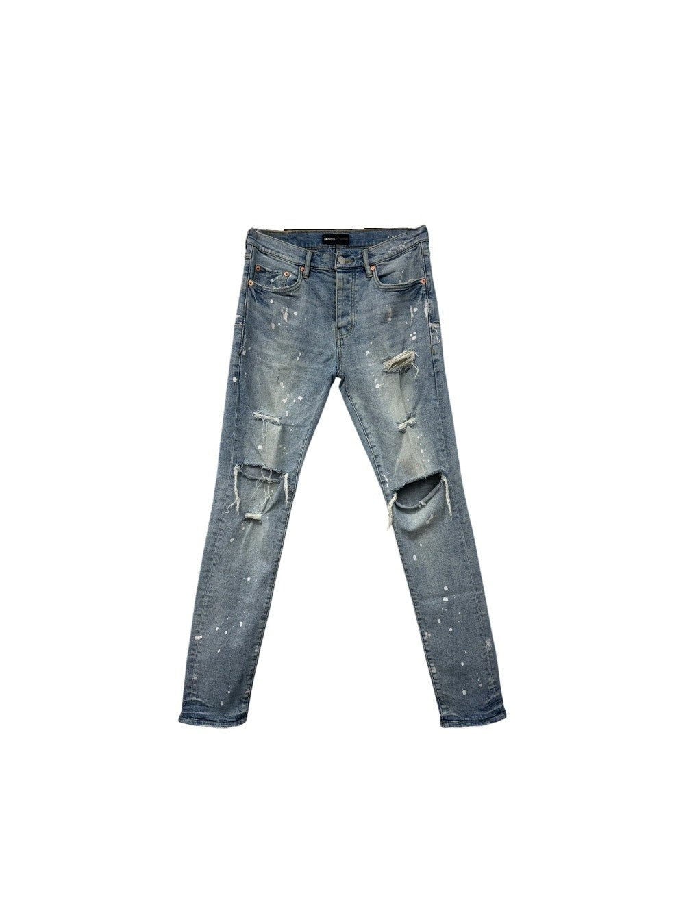 Purple Brand Splatter Ripped Light Wash Jeans