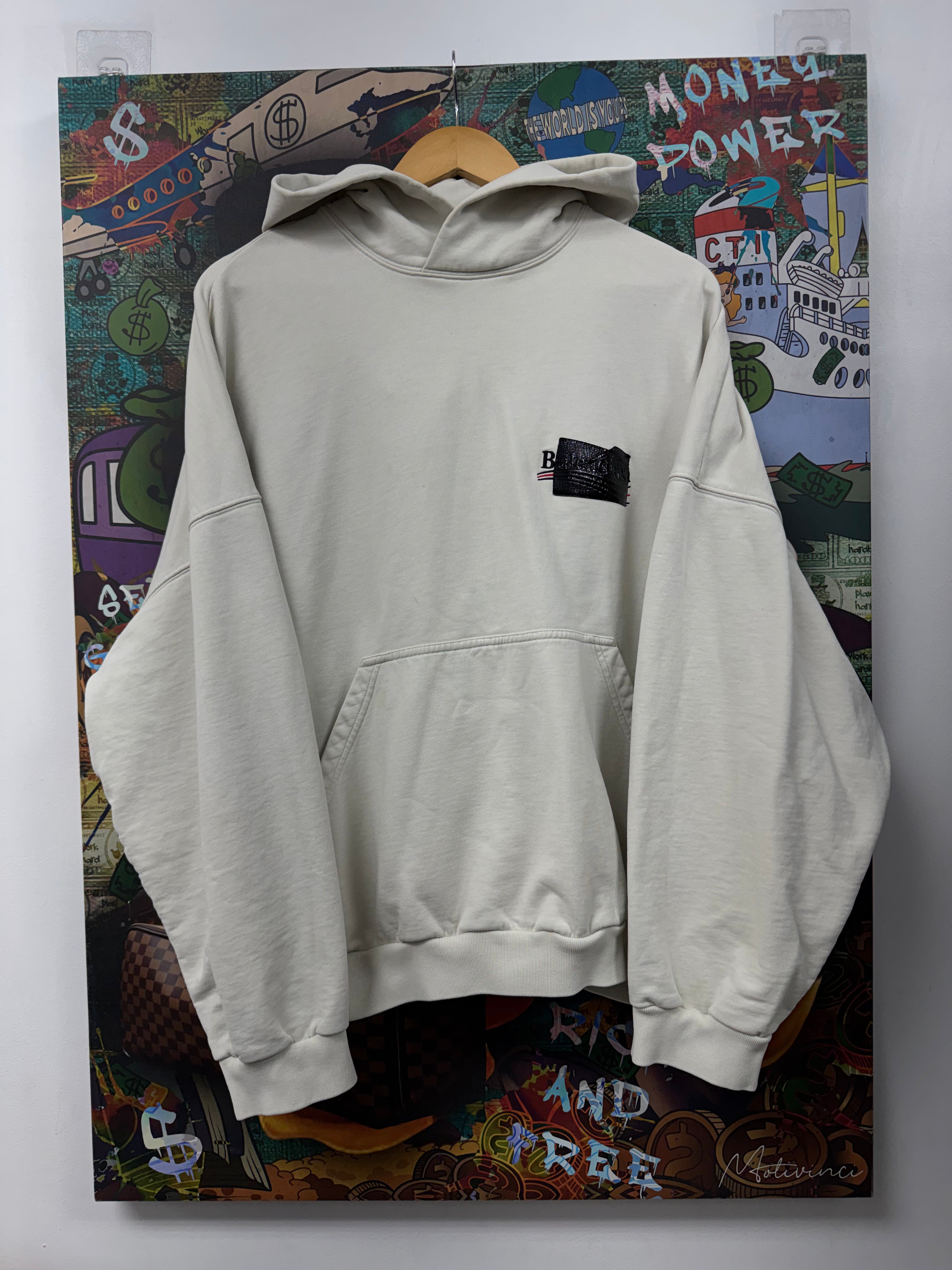 Balenciaga Cream Gaffer Campaign Logo Hoodie