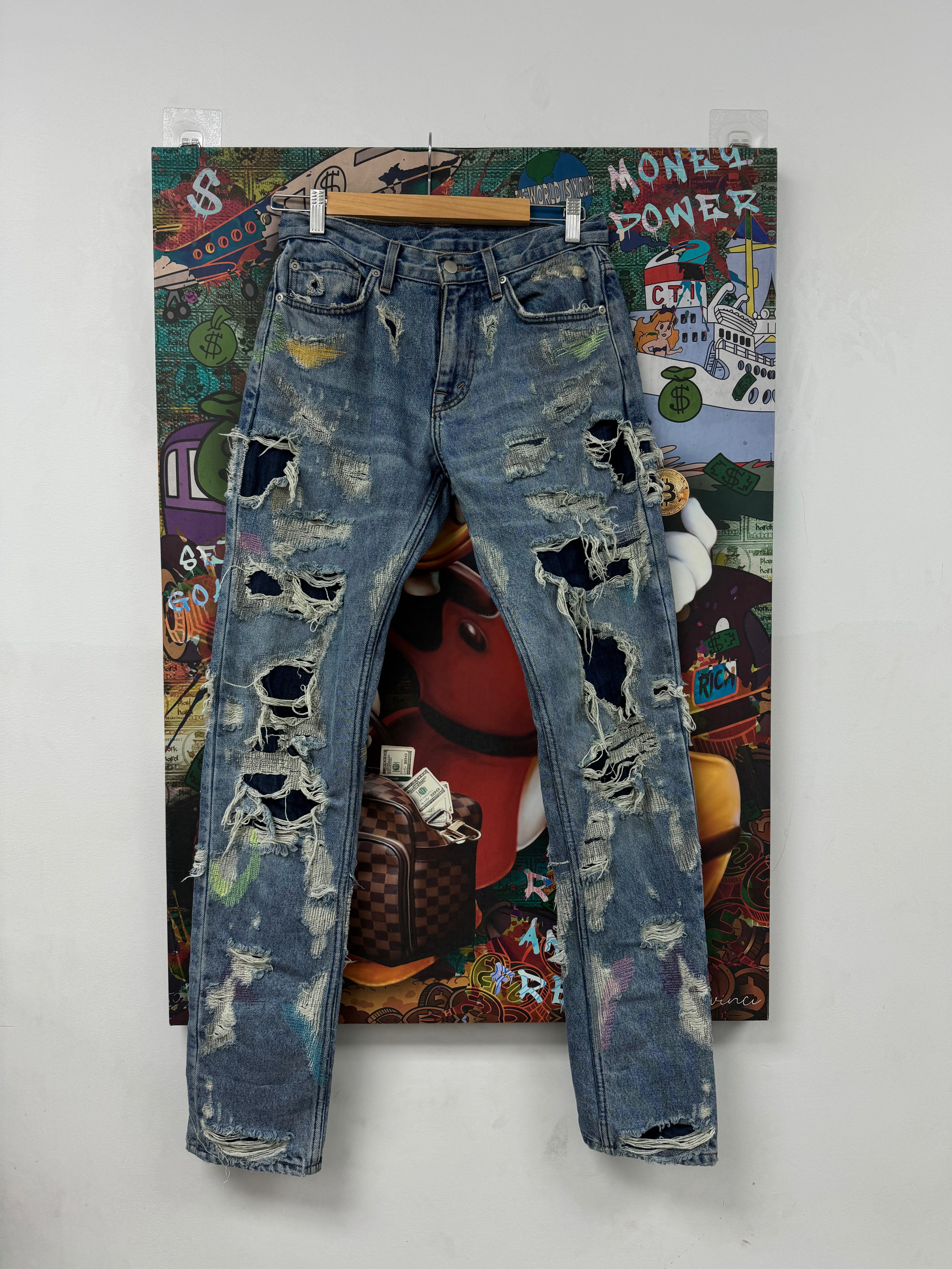 Endless Denim Jeans Light Wash Neon Green Used 28 N/A