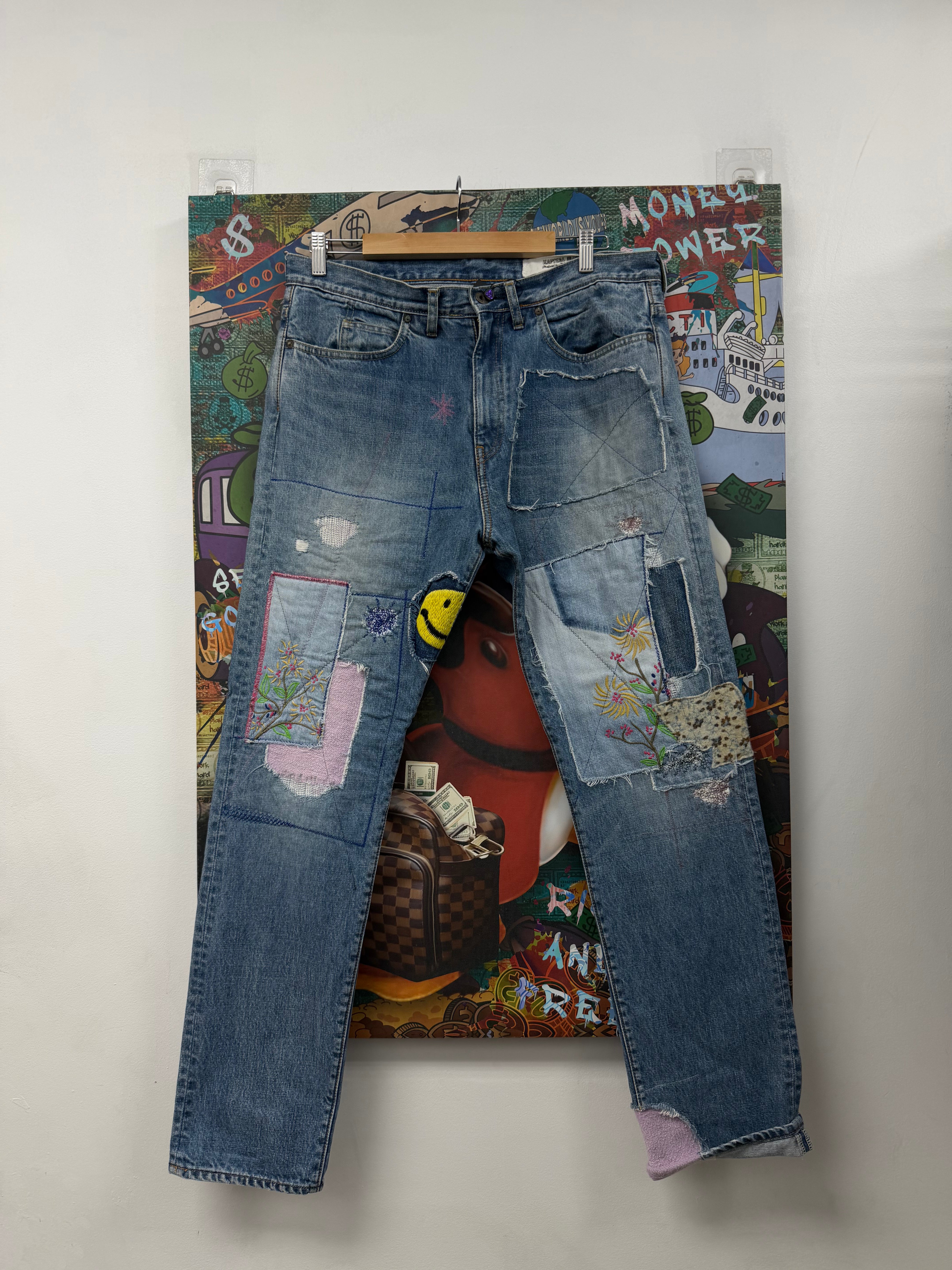 Kapital Light Wash Smile Patchwork Jeans