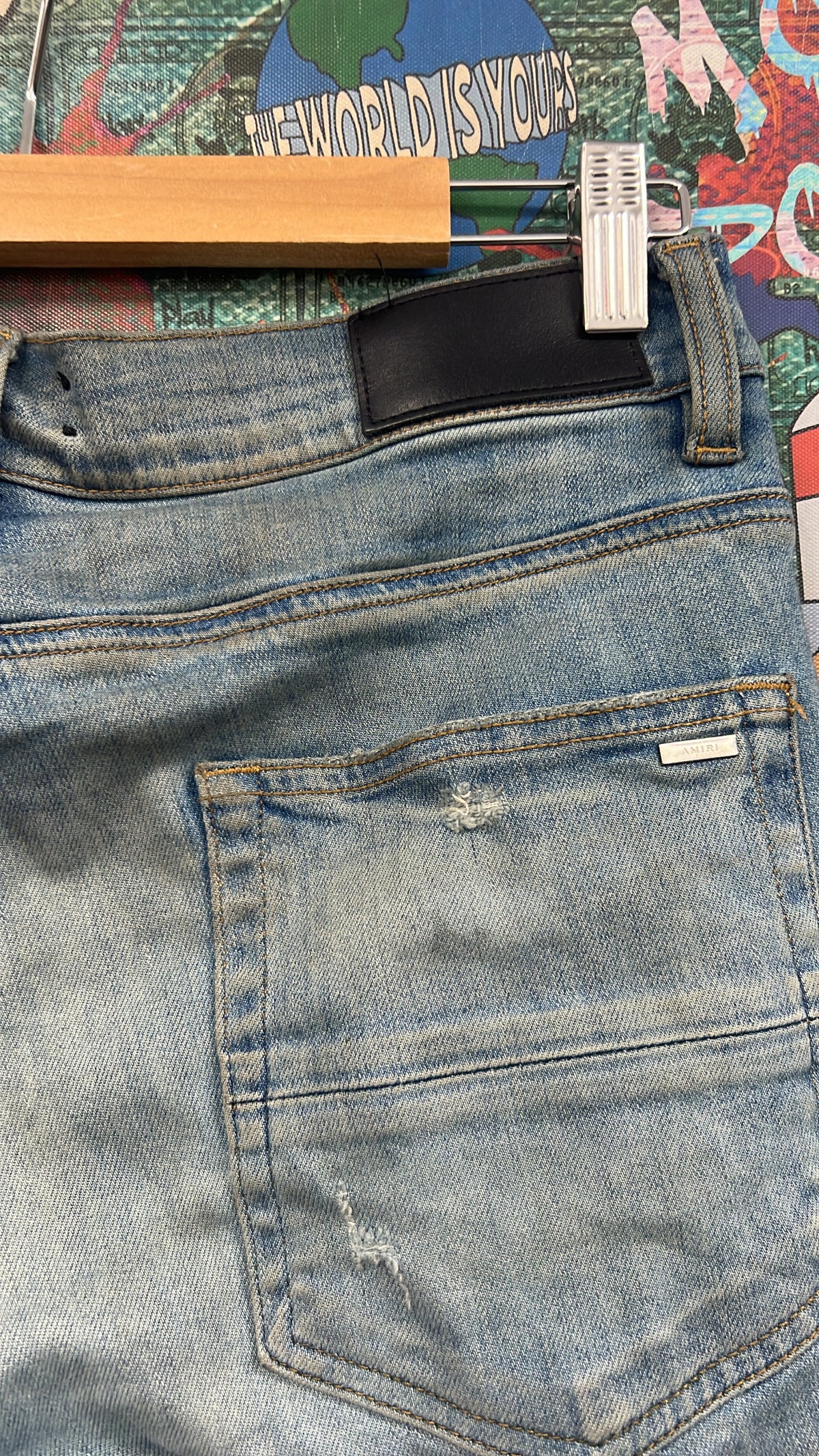 Amiri Mx1 Light Wash White Patch Jeans