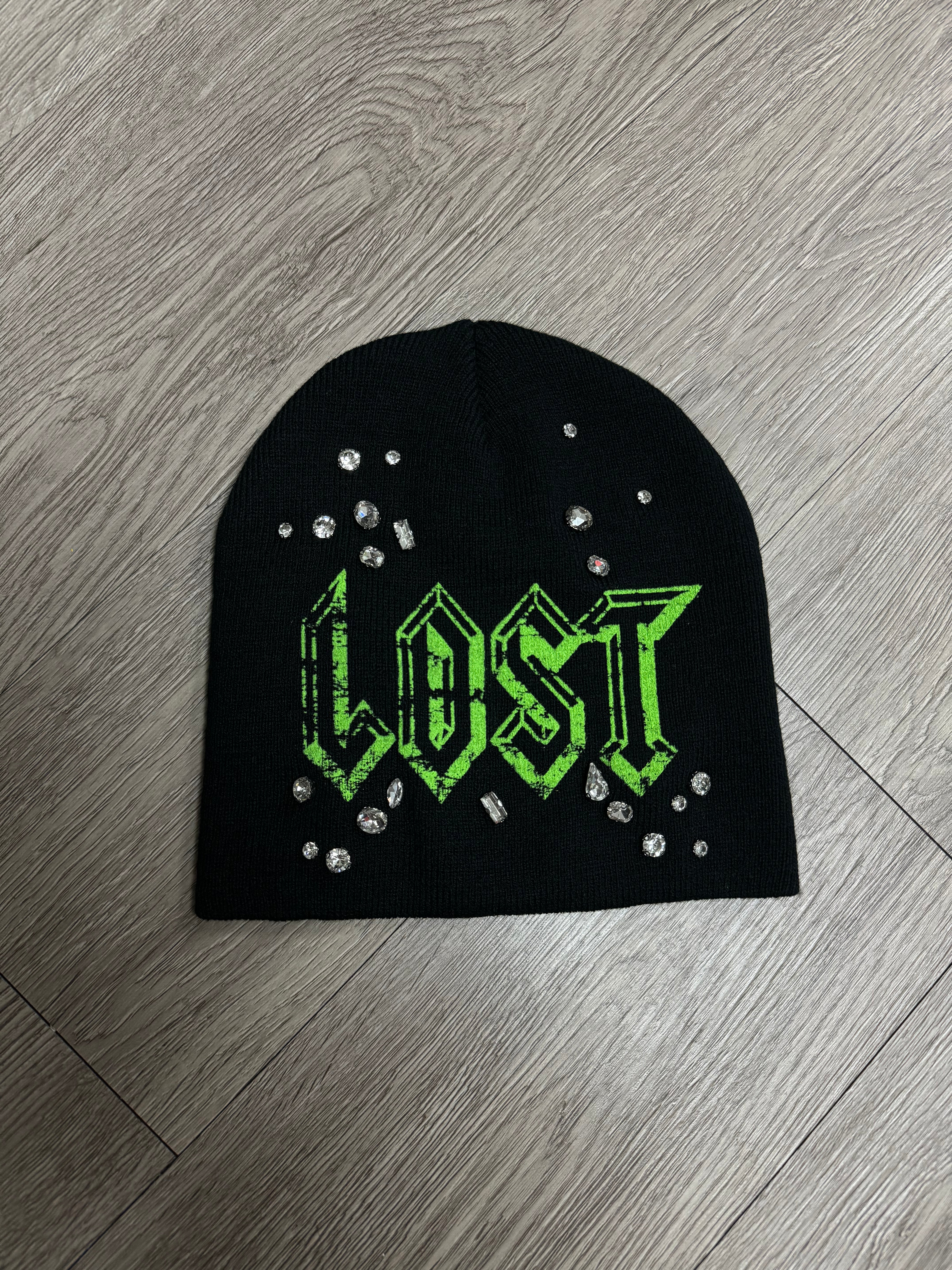 Lost Intricacy 'Gemstone' Black & Green Beanie