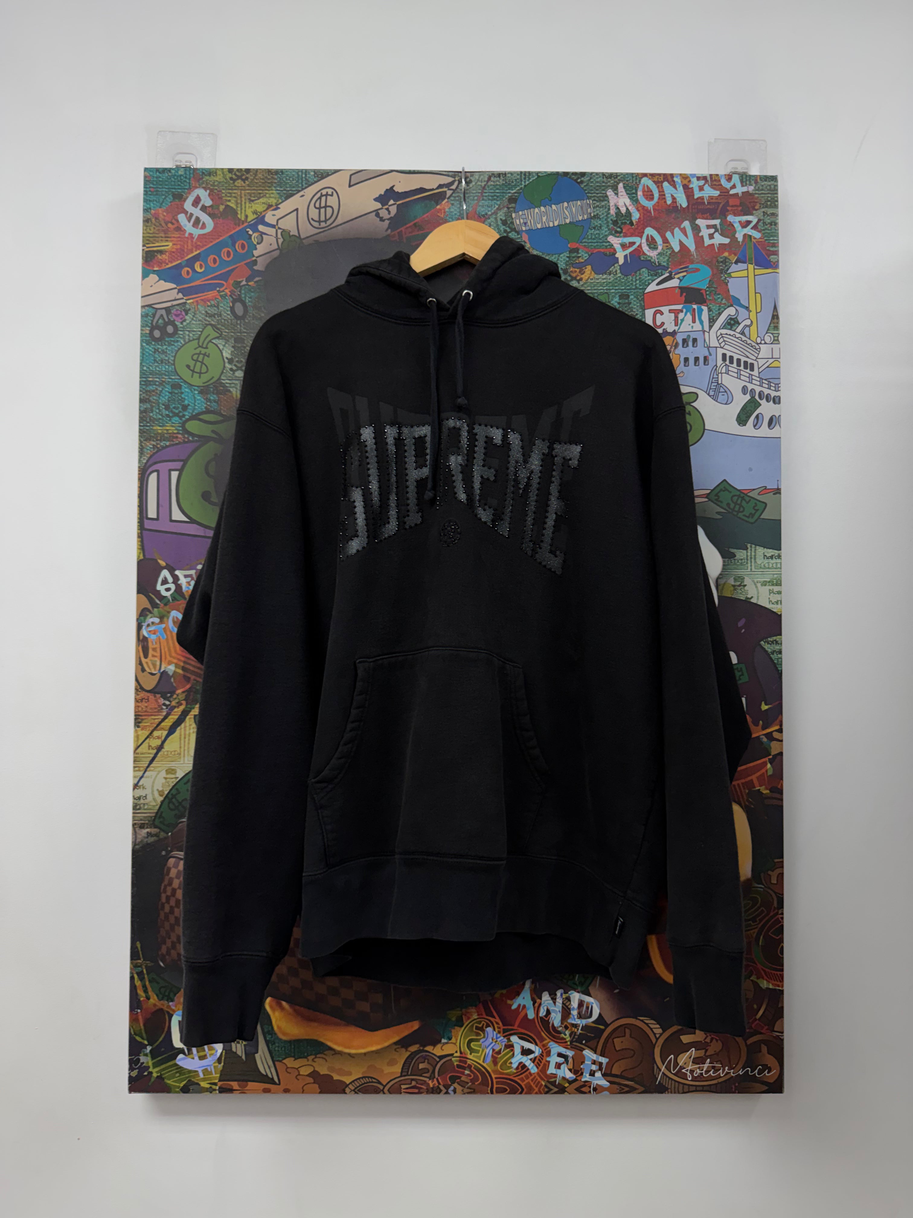 Supreme Black ARC Rhinestone Hoodie