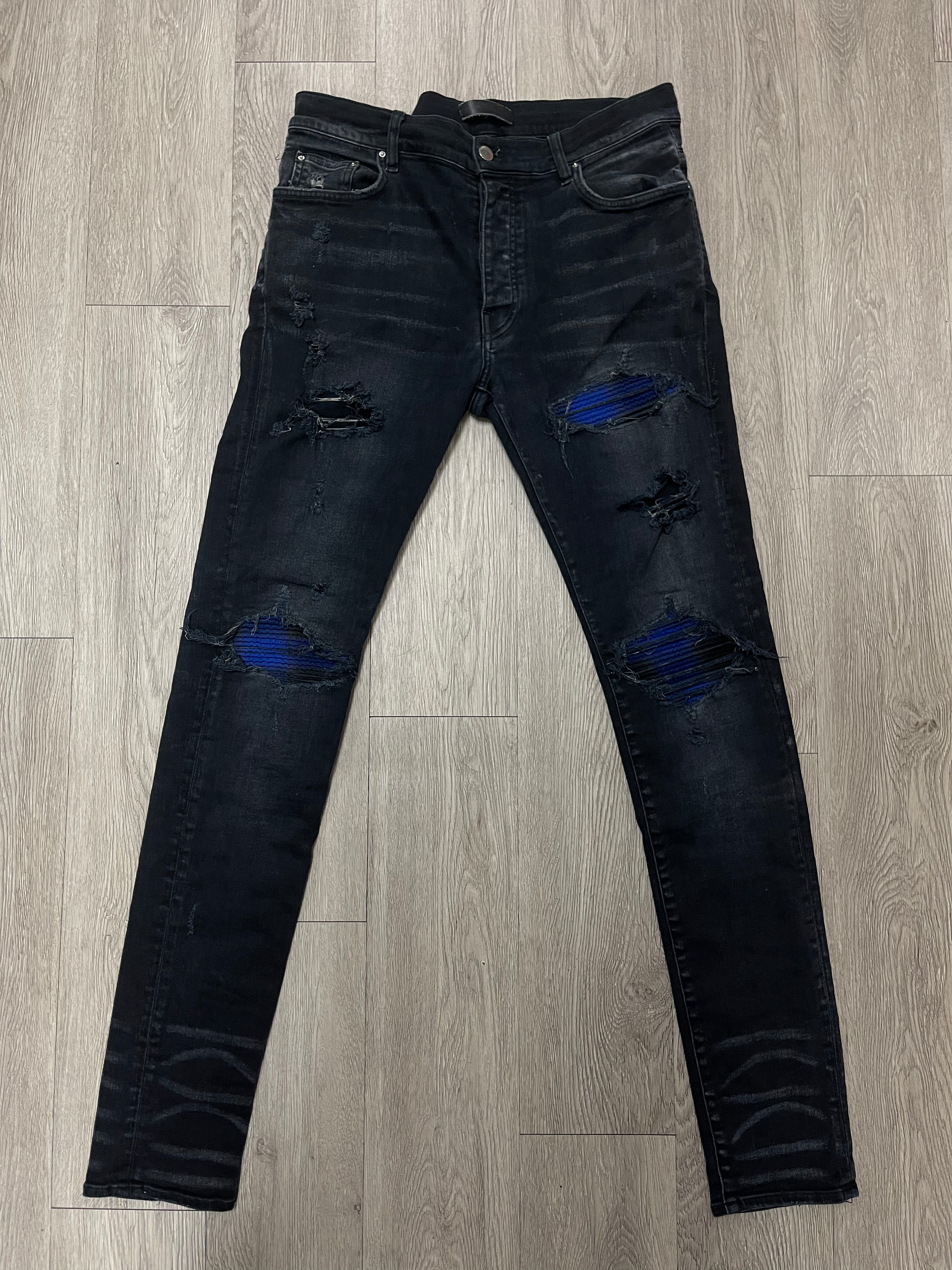Amiri MX1 Black Blue Patch Jeans