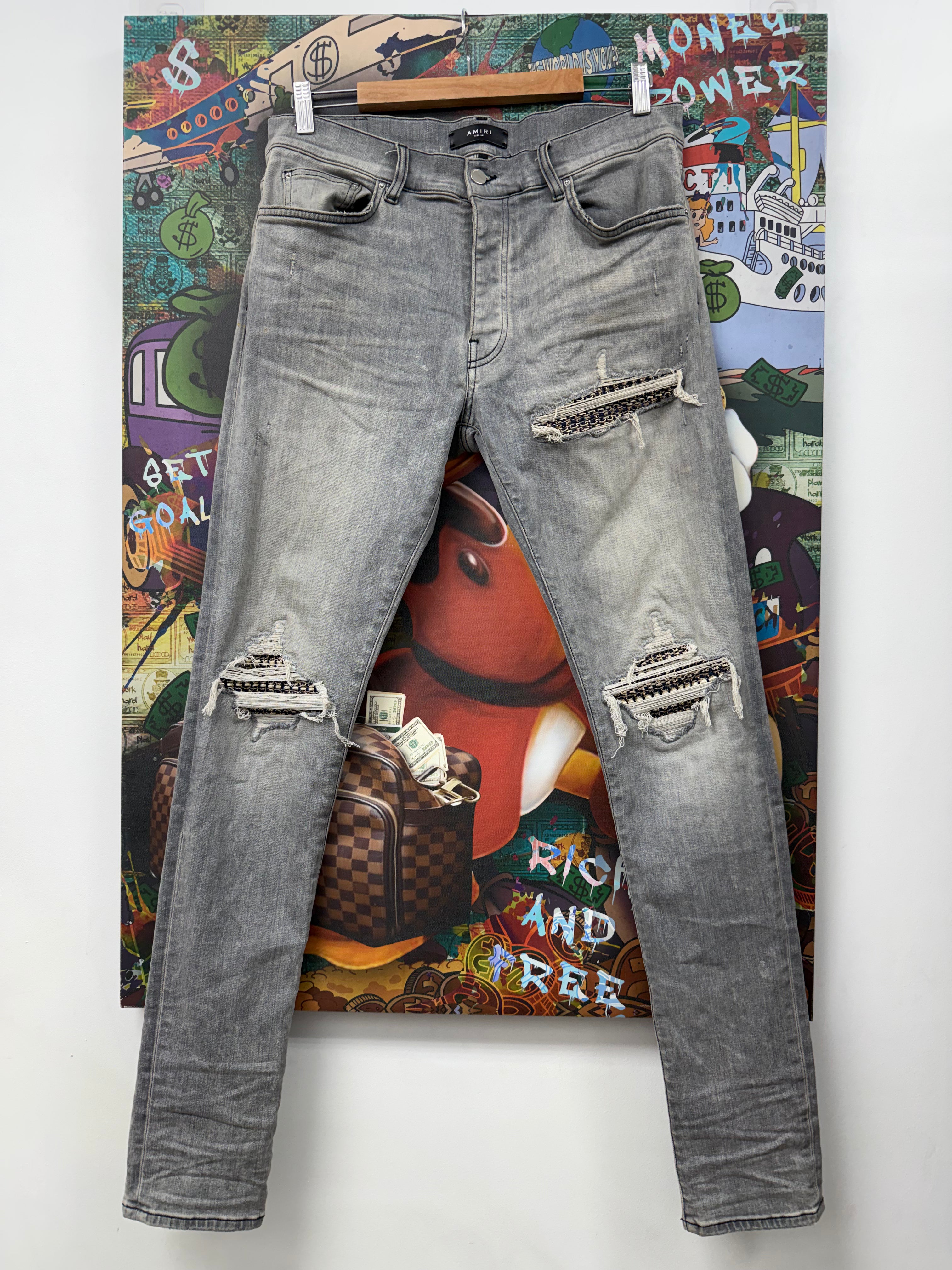 Amiri MX1 Grey Wash Navy Gold Boucle Jeans