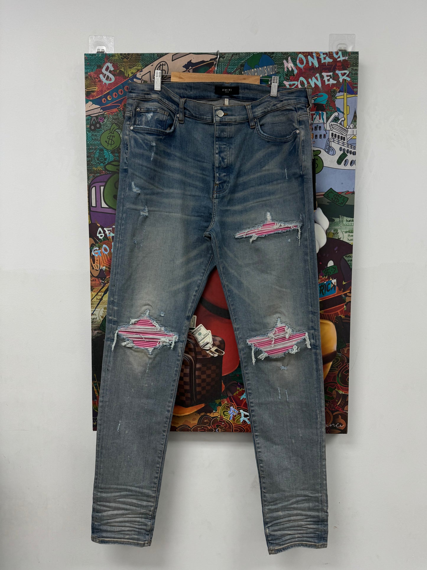 Amiri Jeans MX1 Light Wash Pink Patch New 40 With Tags