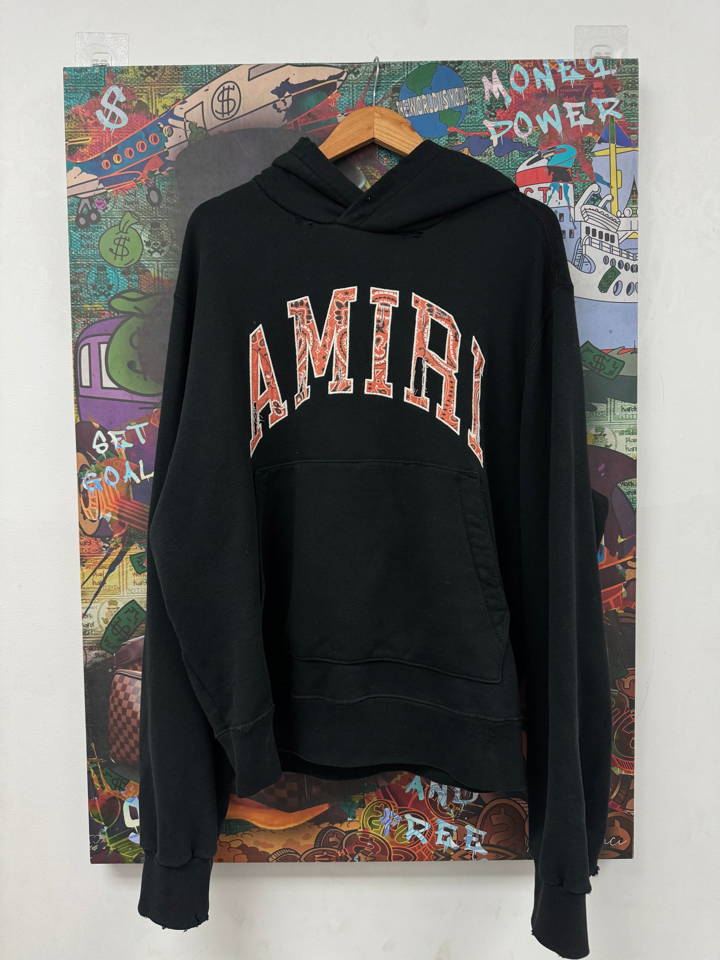 Amiri Hoodie Black Orange Paisley Used XL N/A