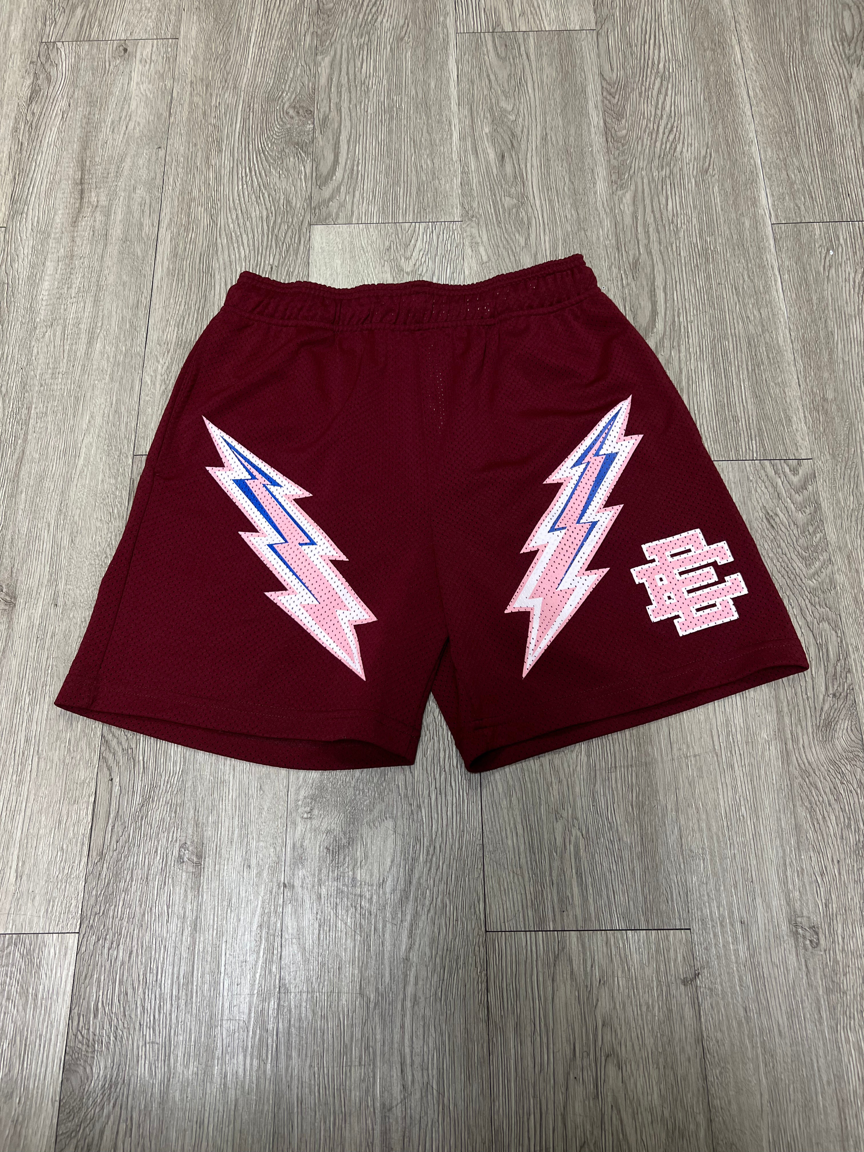 Eric Emanuel Burgundy Pink Bolt Shorts