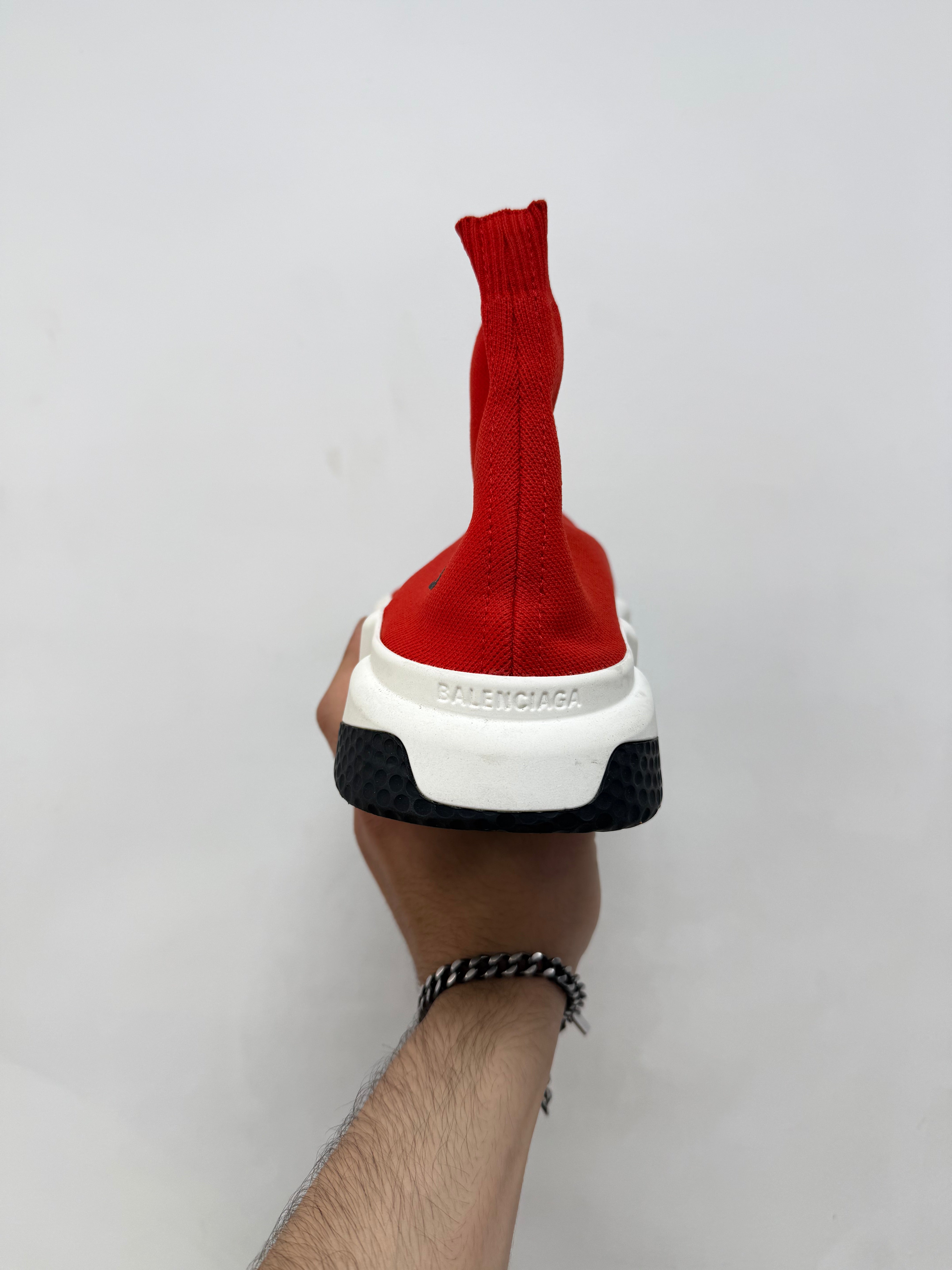 Balenciaga Red Black BB Logo Sock Runner Sneakers