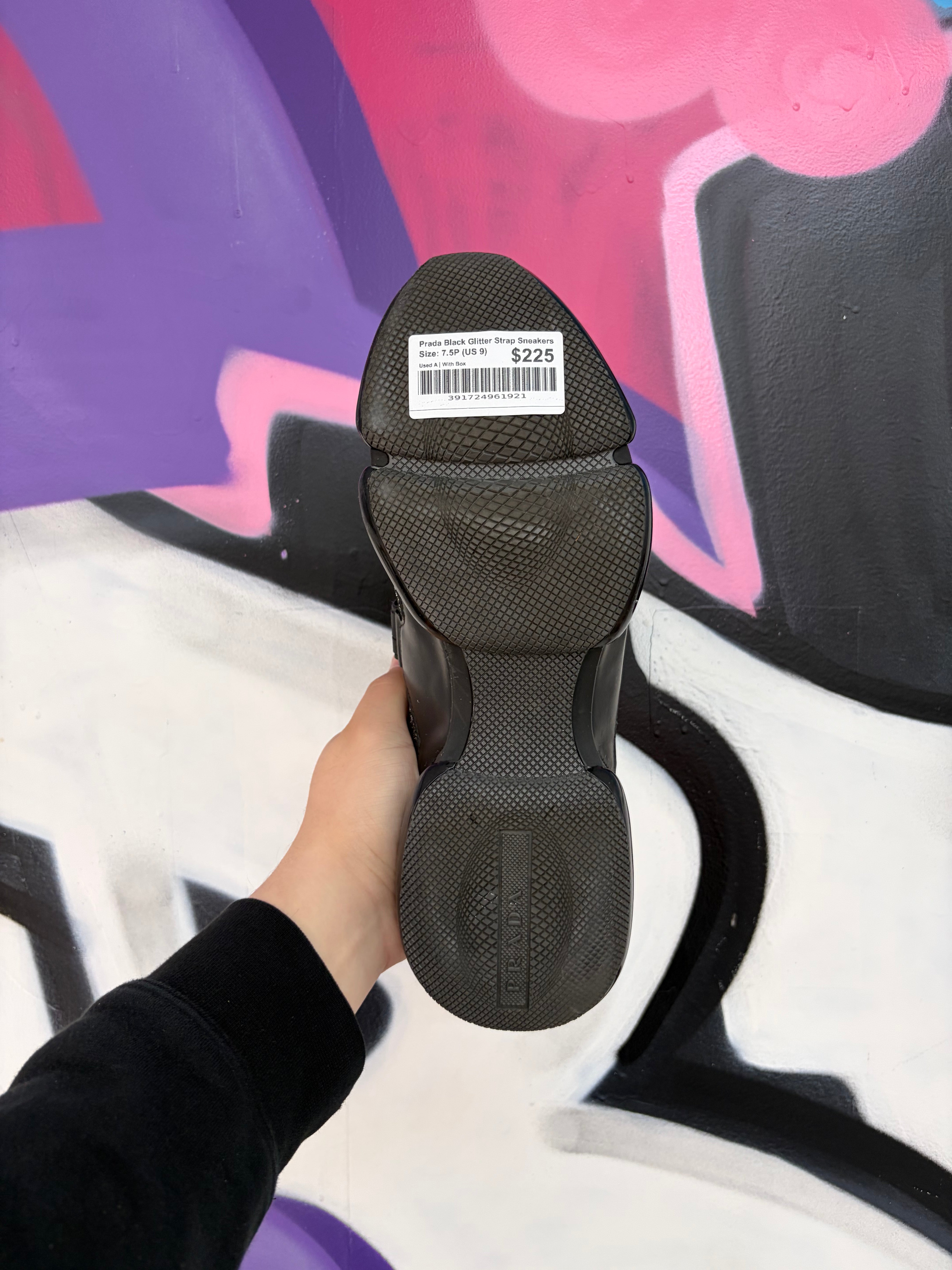 Prada Black Glitter Strap Sneakers