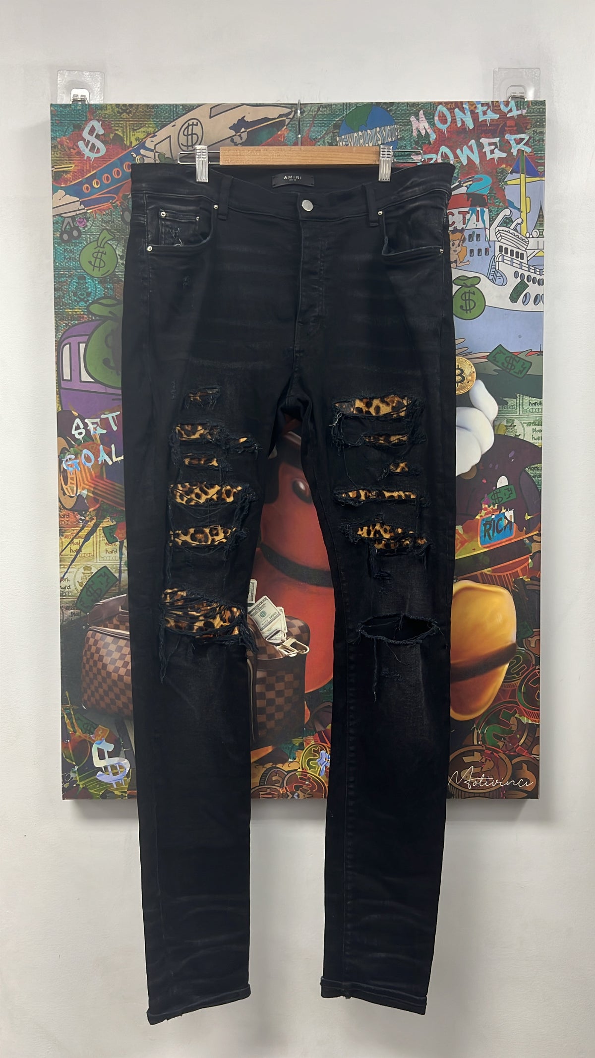 Amiri Black Cheetah Thrasher Jeans