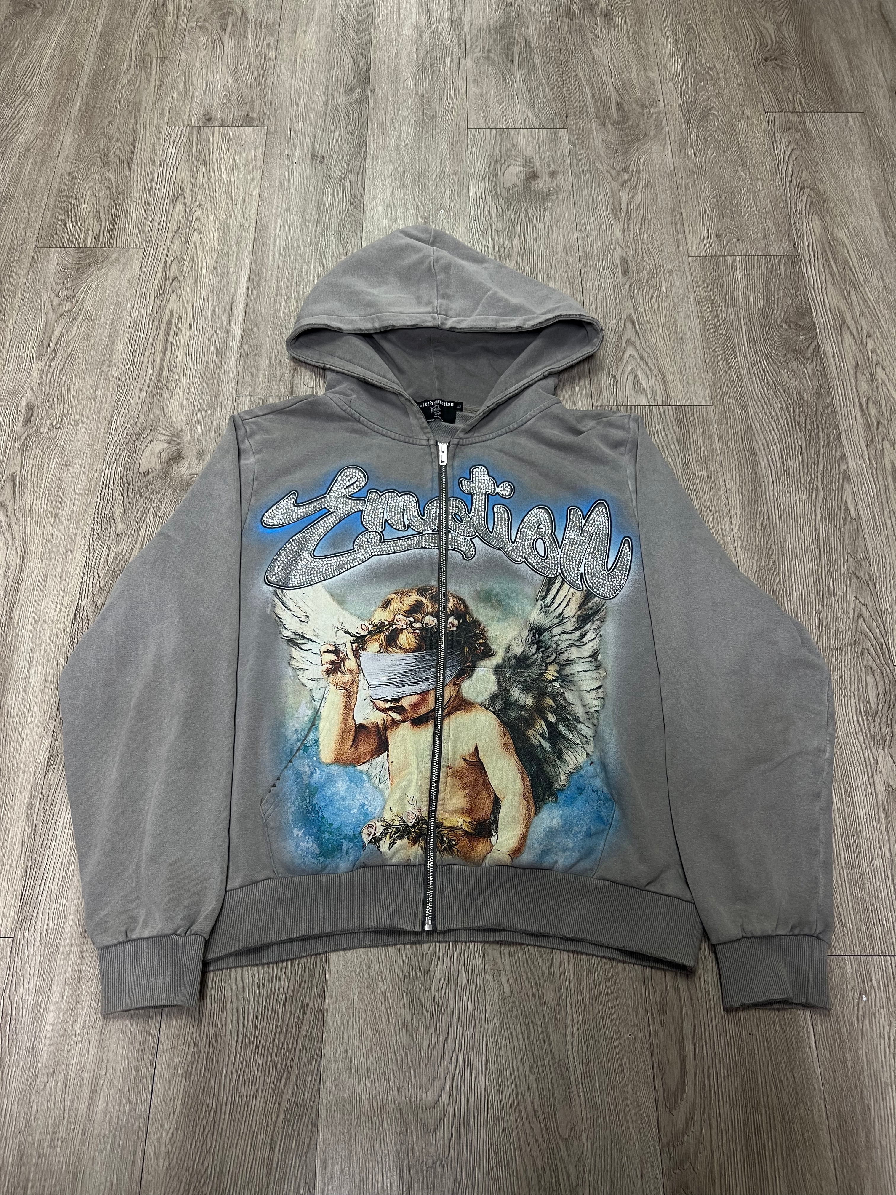 Mixed Emotions Grey Angel Rhinestone Zip Up