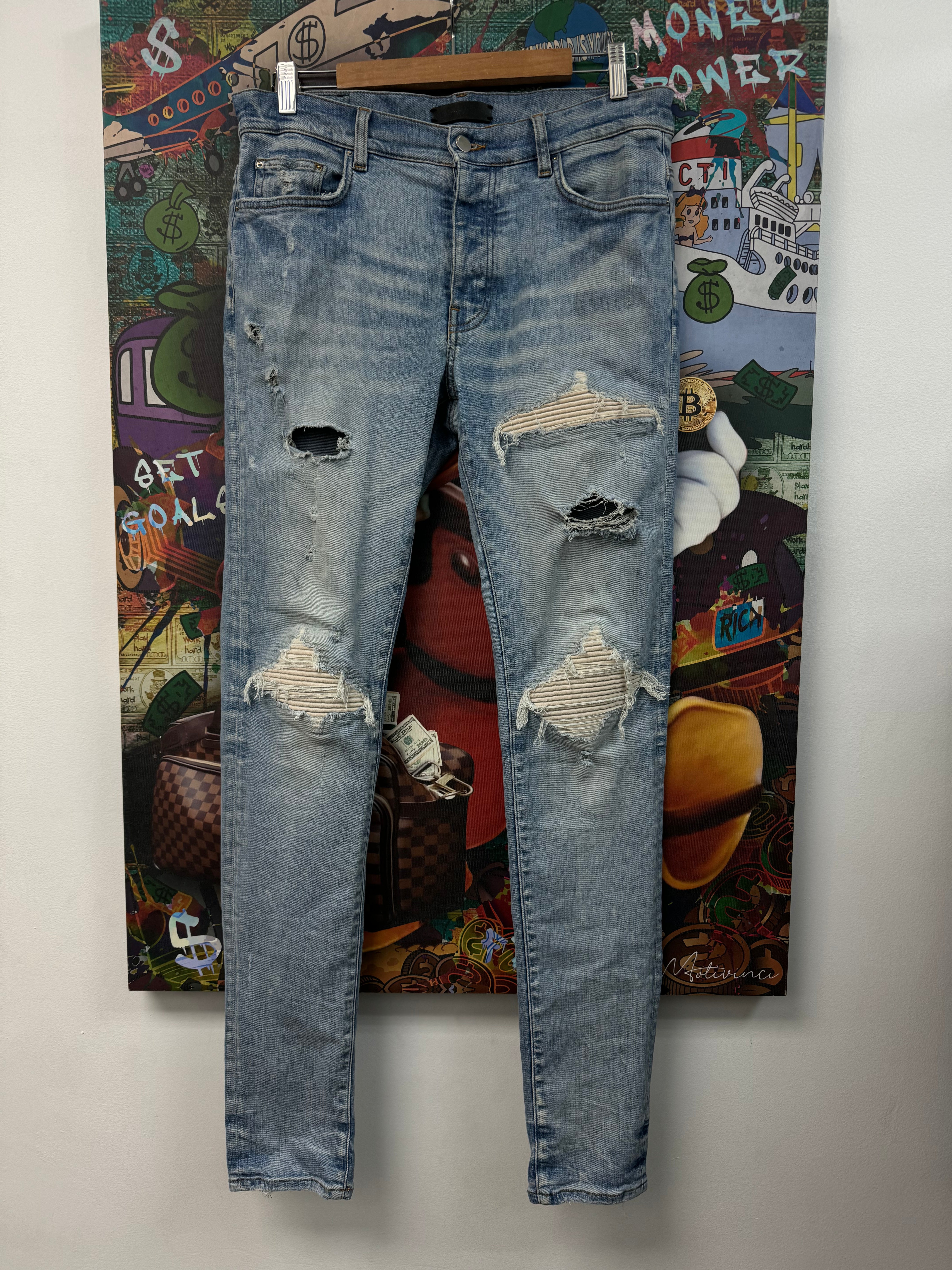 Amiri Light Wash White Patch Jeans