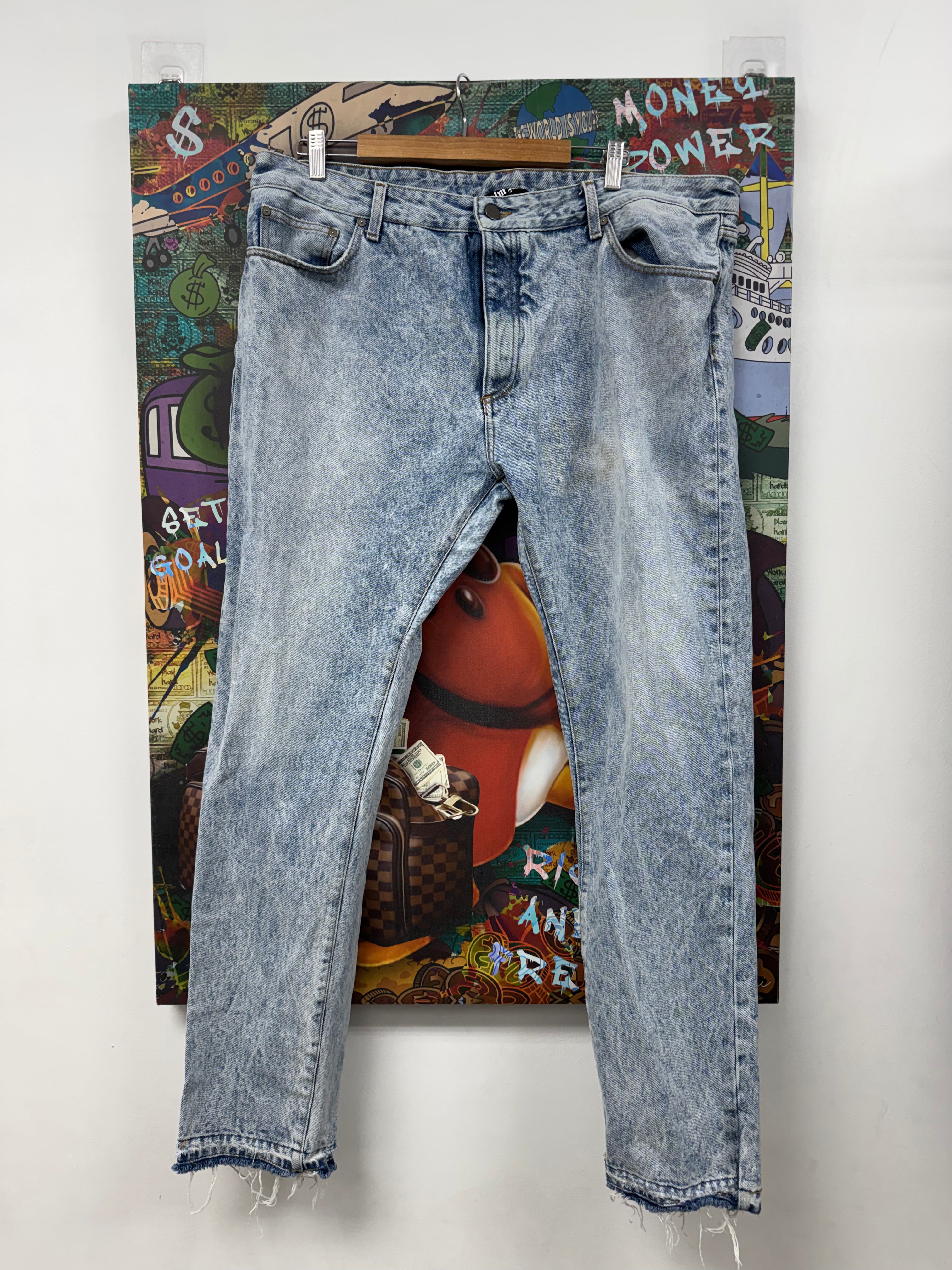 Palm Angels Light Wash White Arch Logo Jeans