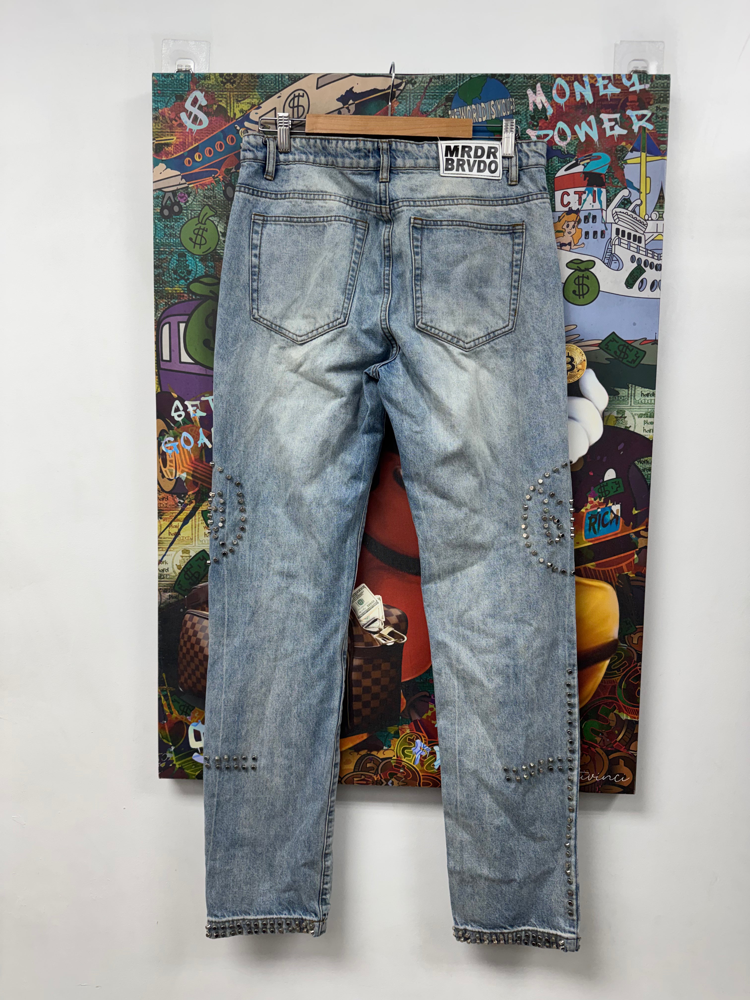 Who Decides War Light Wash Studded Jeans
