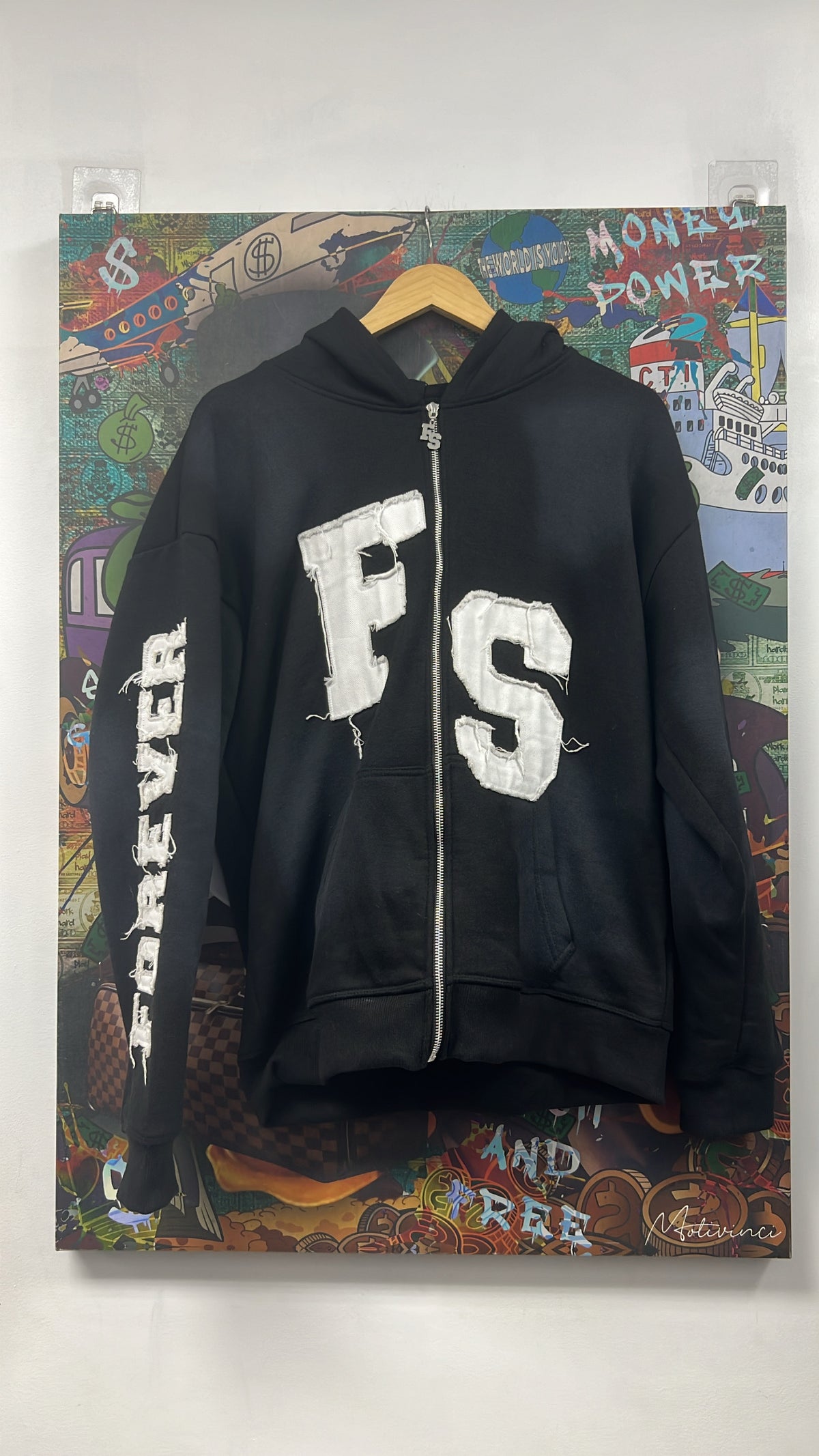 Forever Situated Black White Zip Up Hoodie
