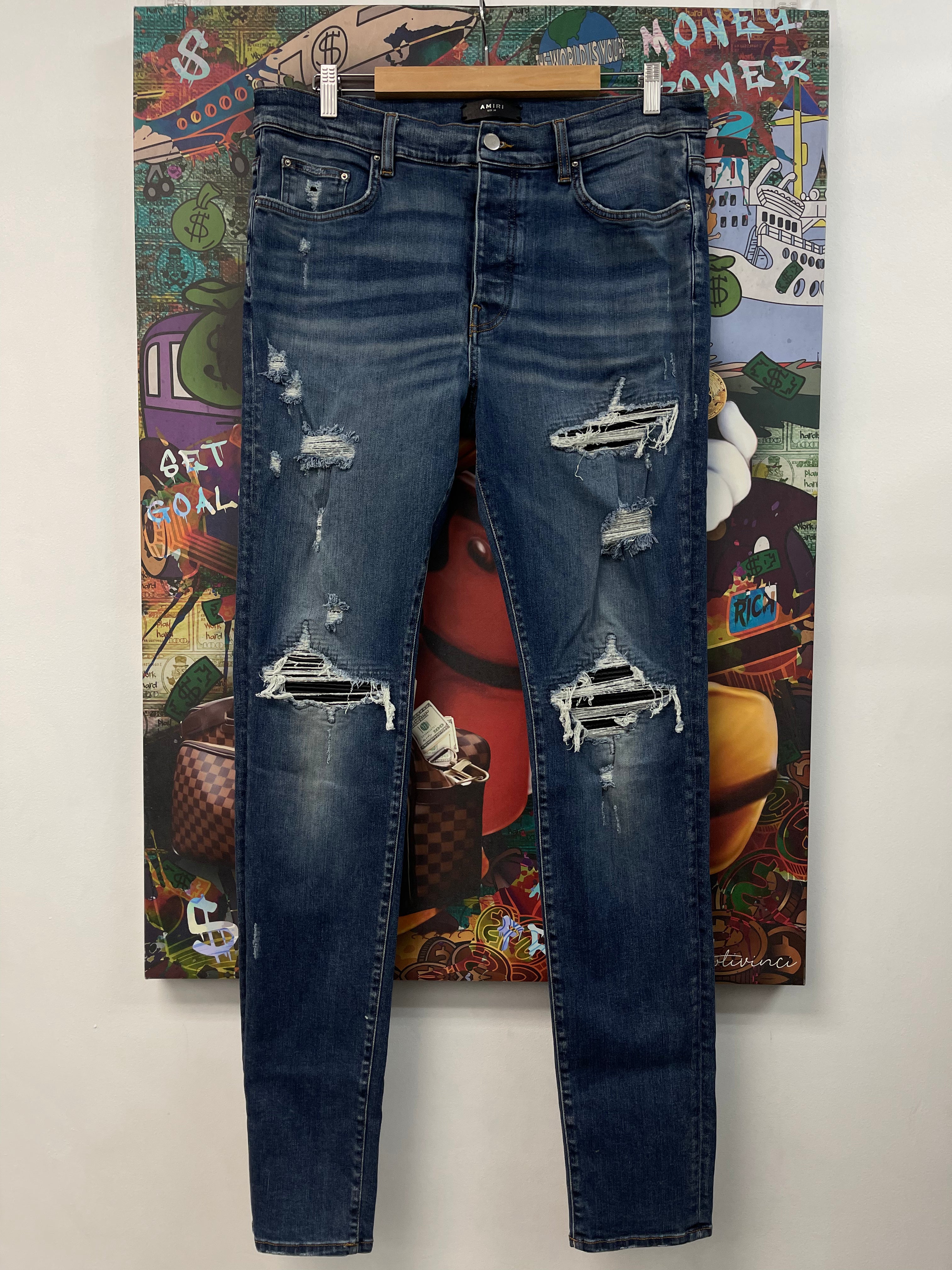 Amiri Dark Wash Black Patch MX1 Jeans