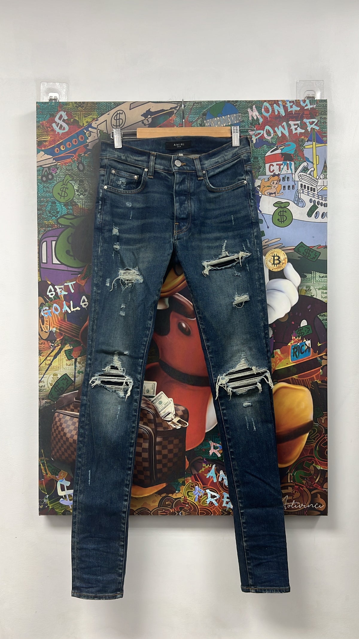 Amiri Mx1 Dark Wash Black Patch Jeans