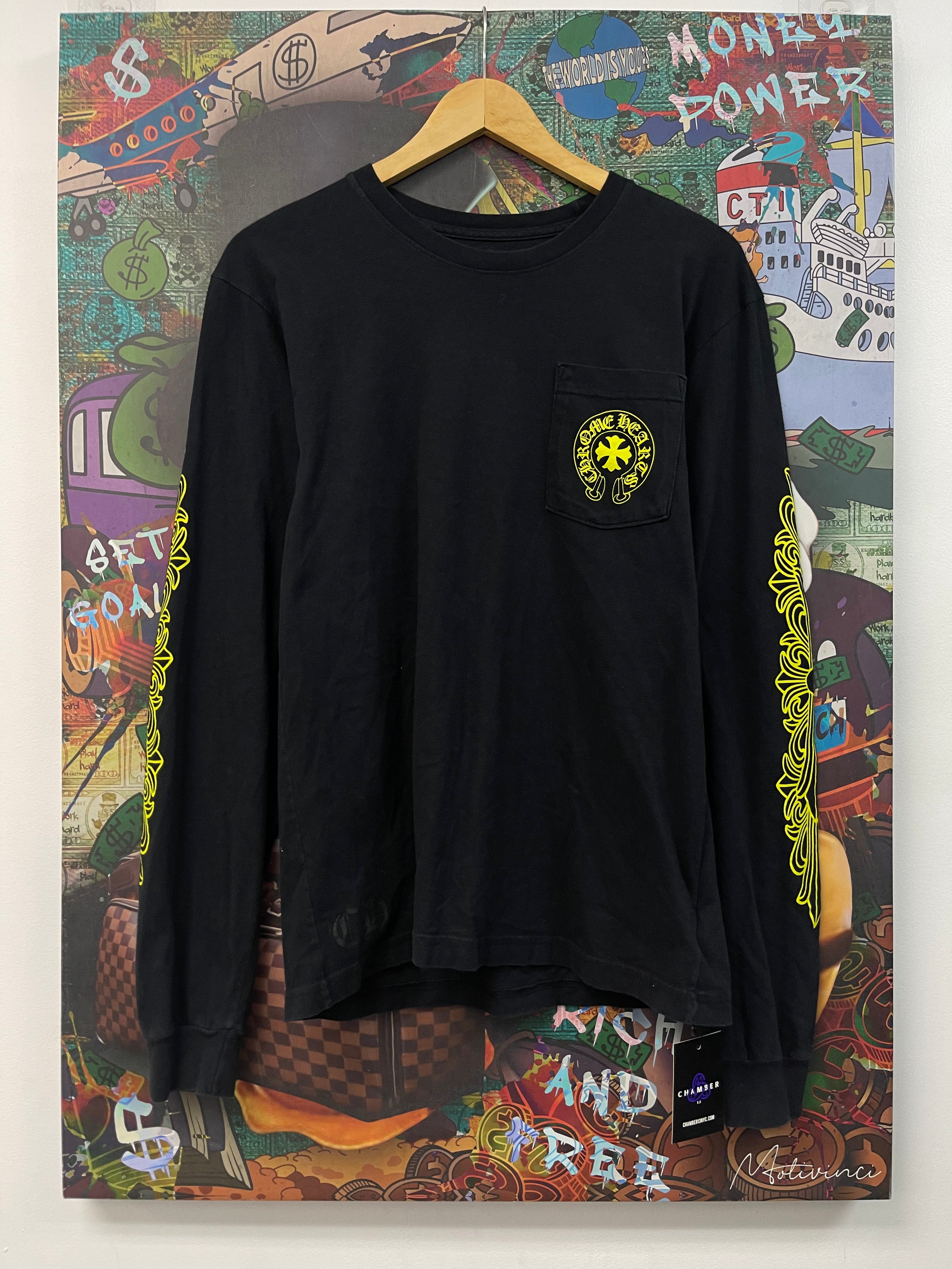 Chrome Hearts Black Lime Floral Horseshoe Eye Chart Long Sleeve Tee