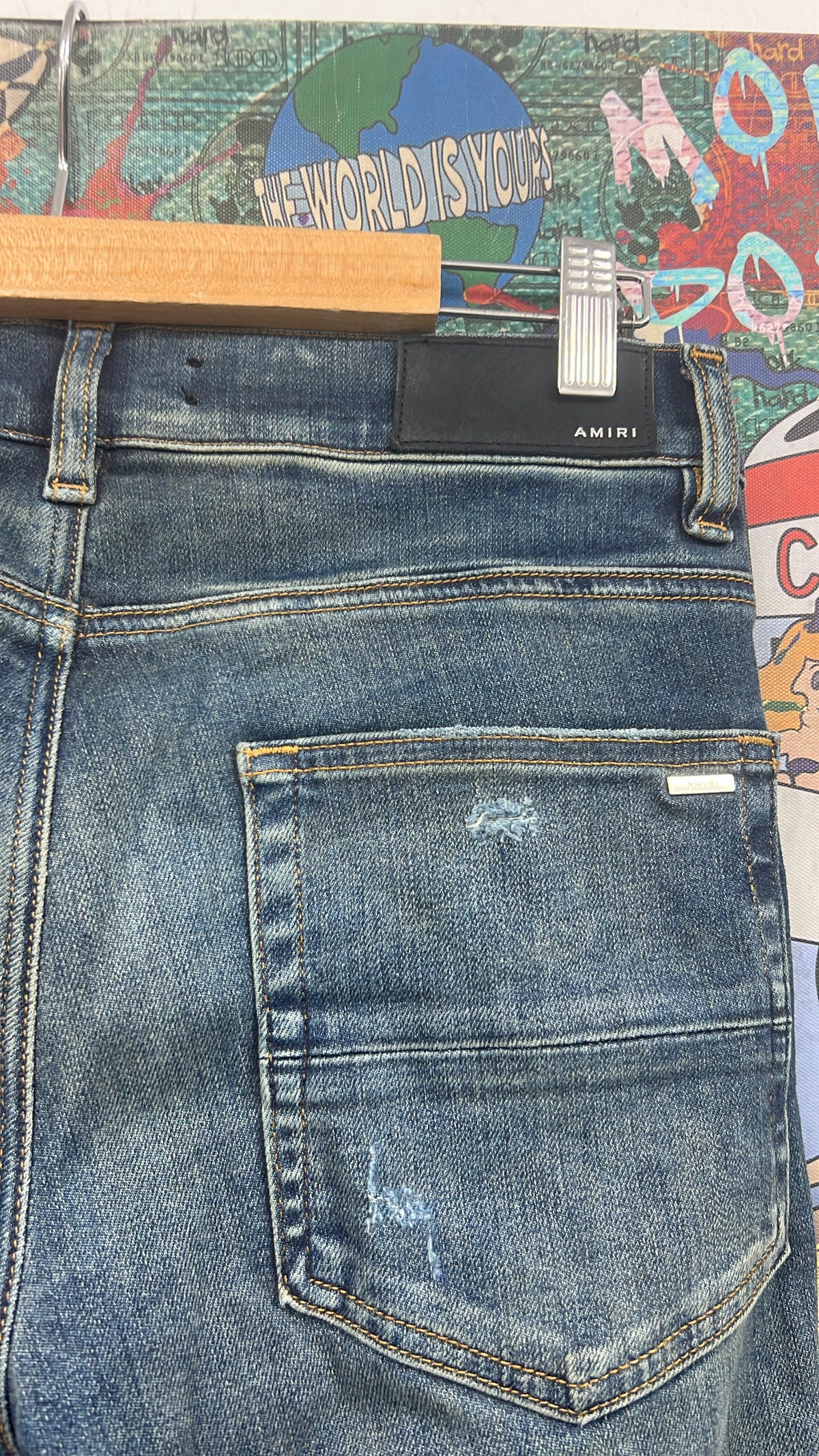 Amiri Mx1 Dark Wash Black Patch Jeans