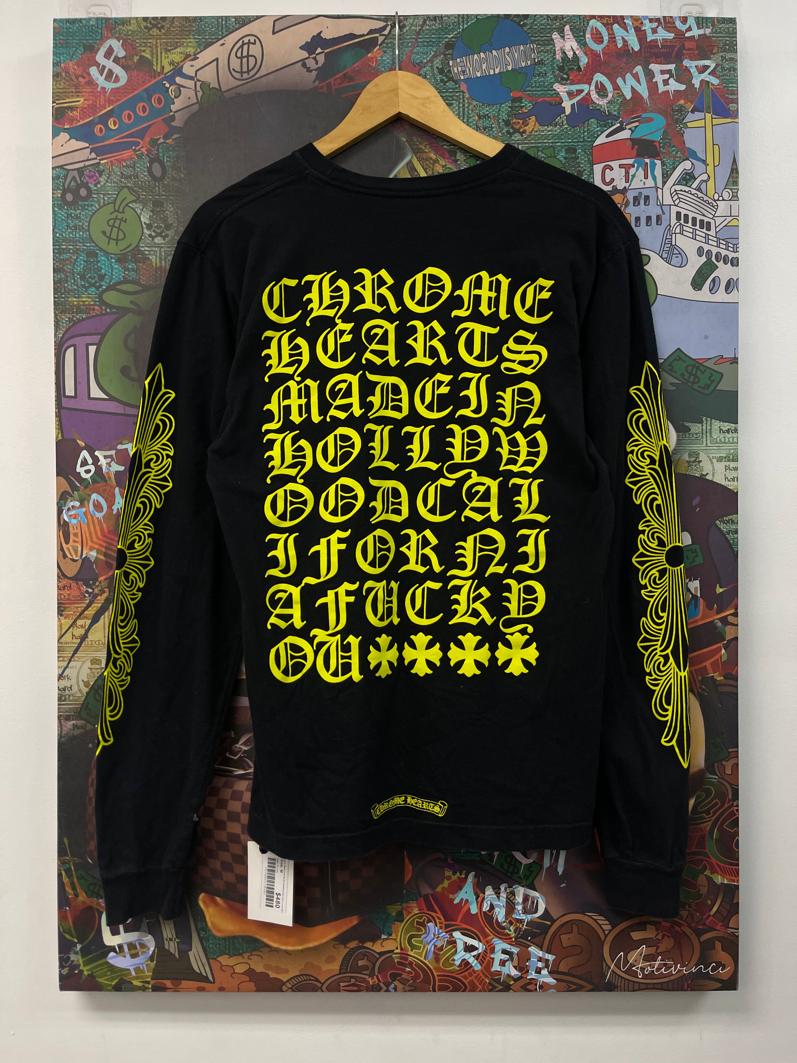 Chrome Hearts Black Lime Floral Horseshoe Eye Chart Long Sleeve Tee