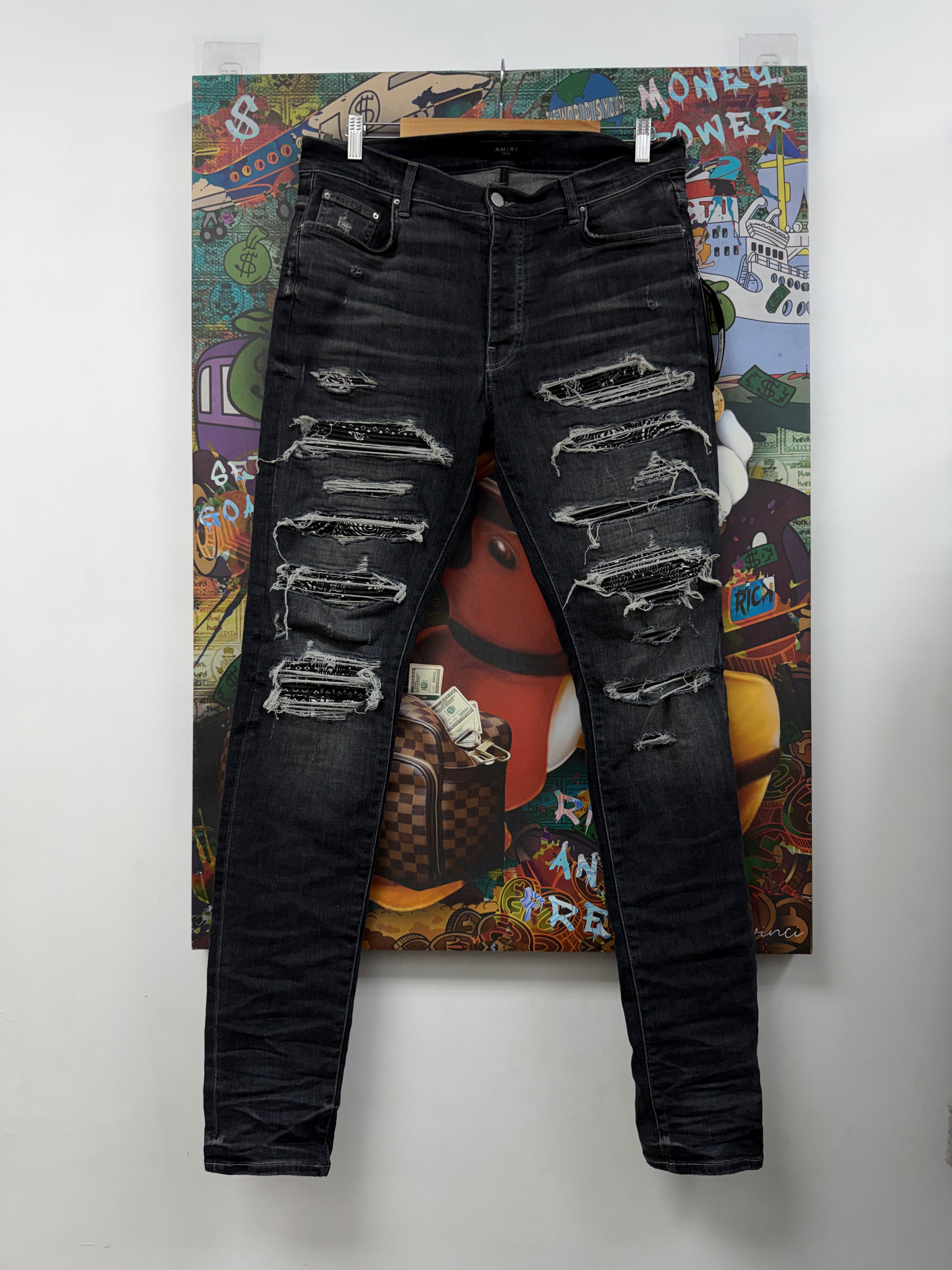 Amiri Grey Black Paisley Thrasher Jeans