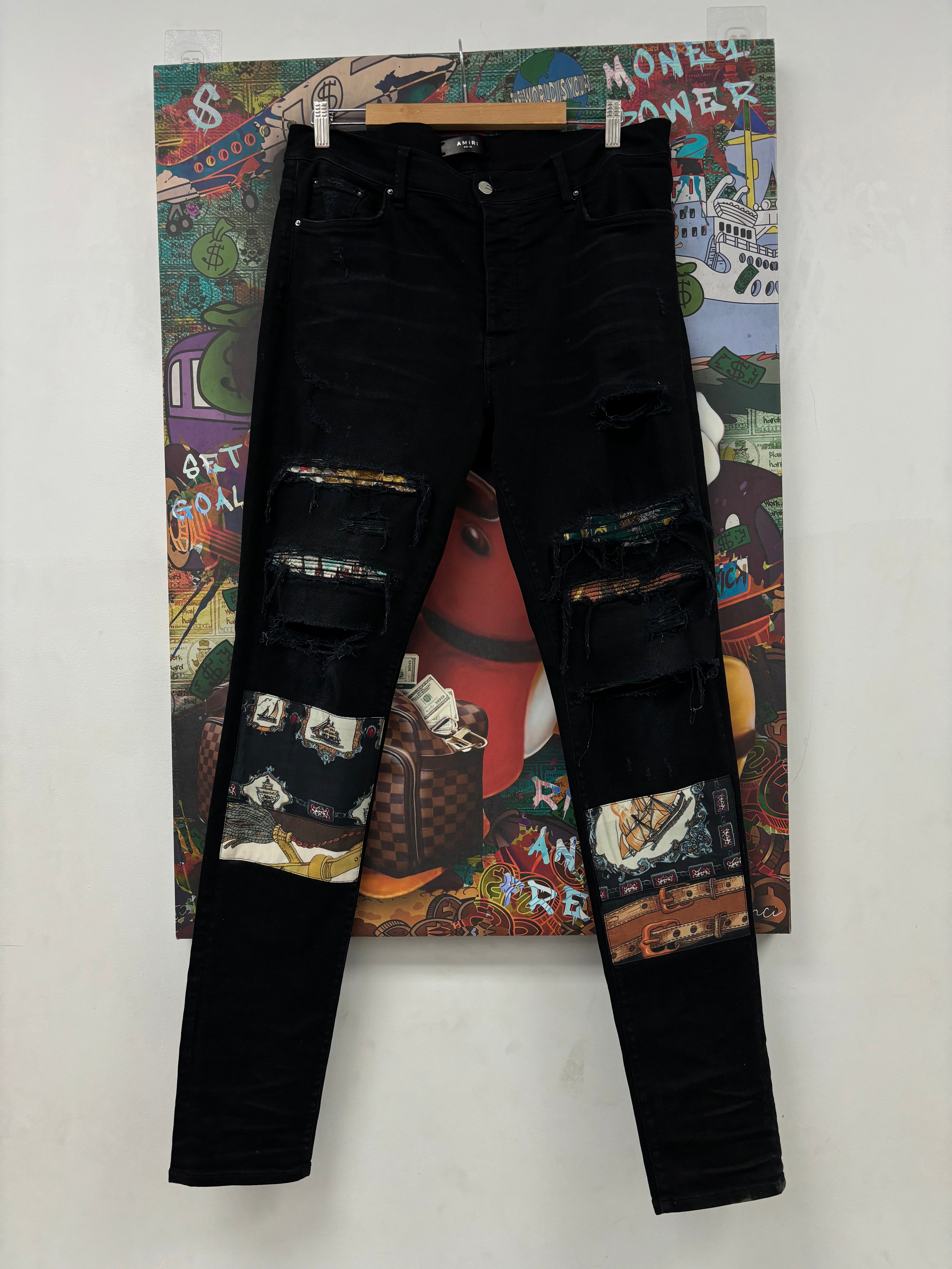 Amiri Jeans Black Art Patchwork Used 38
