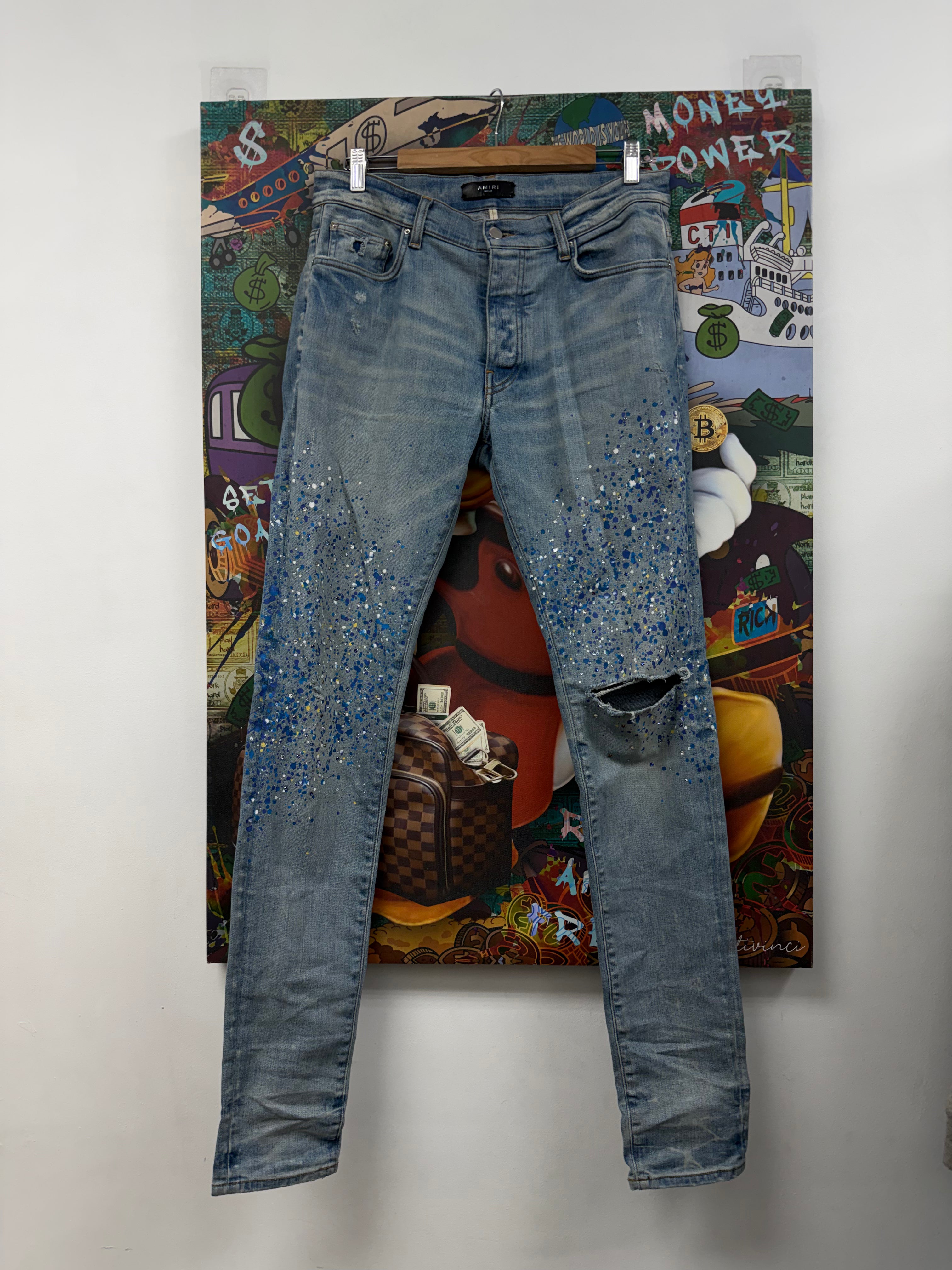 Amiri Light Wash Crystal Splatter Jeans