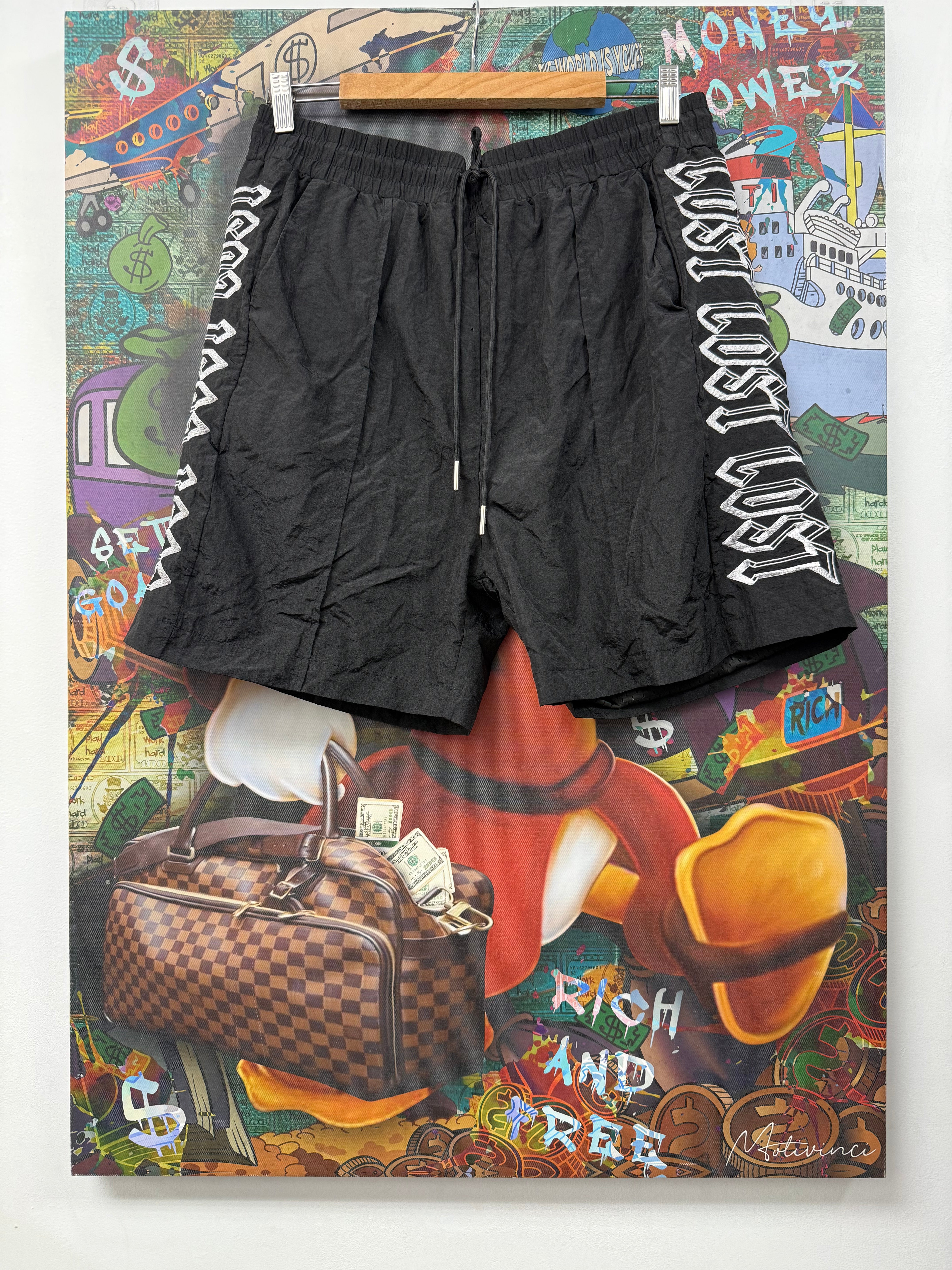Lost Intricacy Black Silver Track (Pin Hole) Shorts