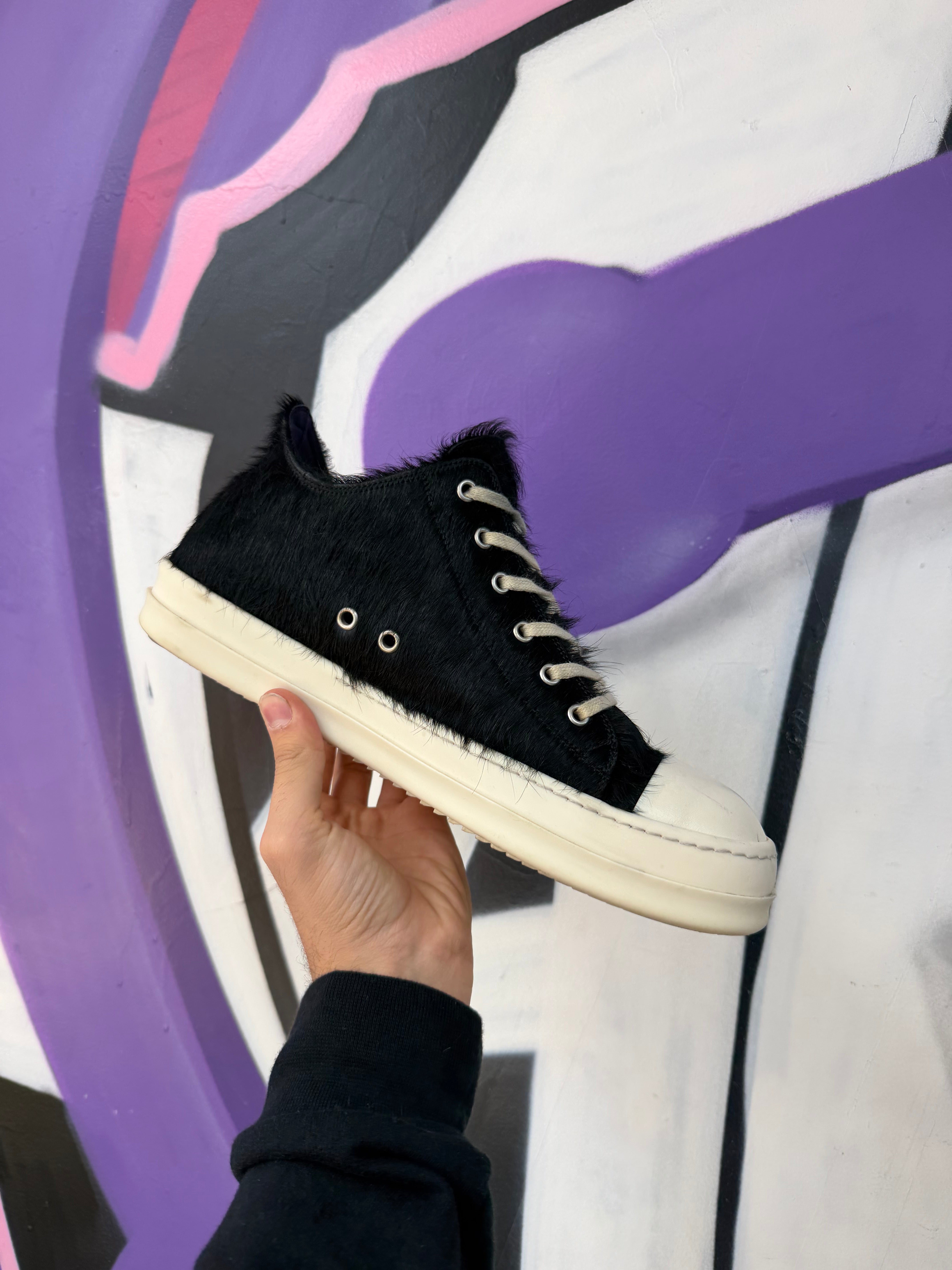 Rick Owens Black Ponyhair Mainline Low Sneakers