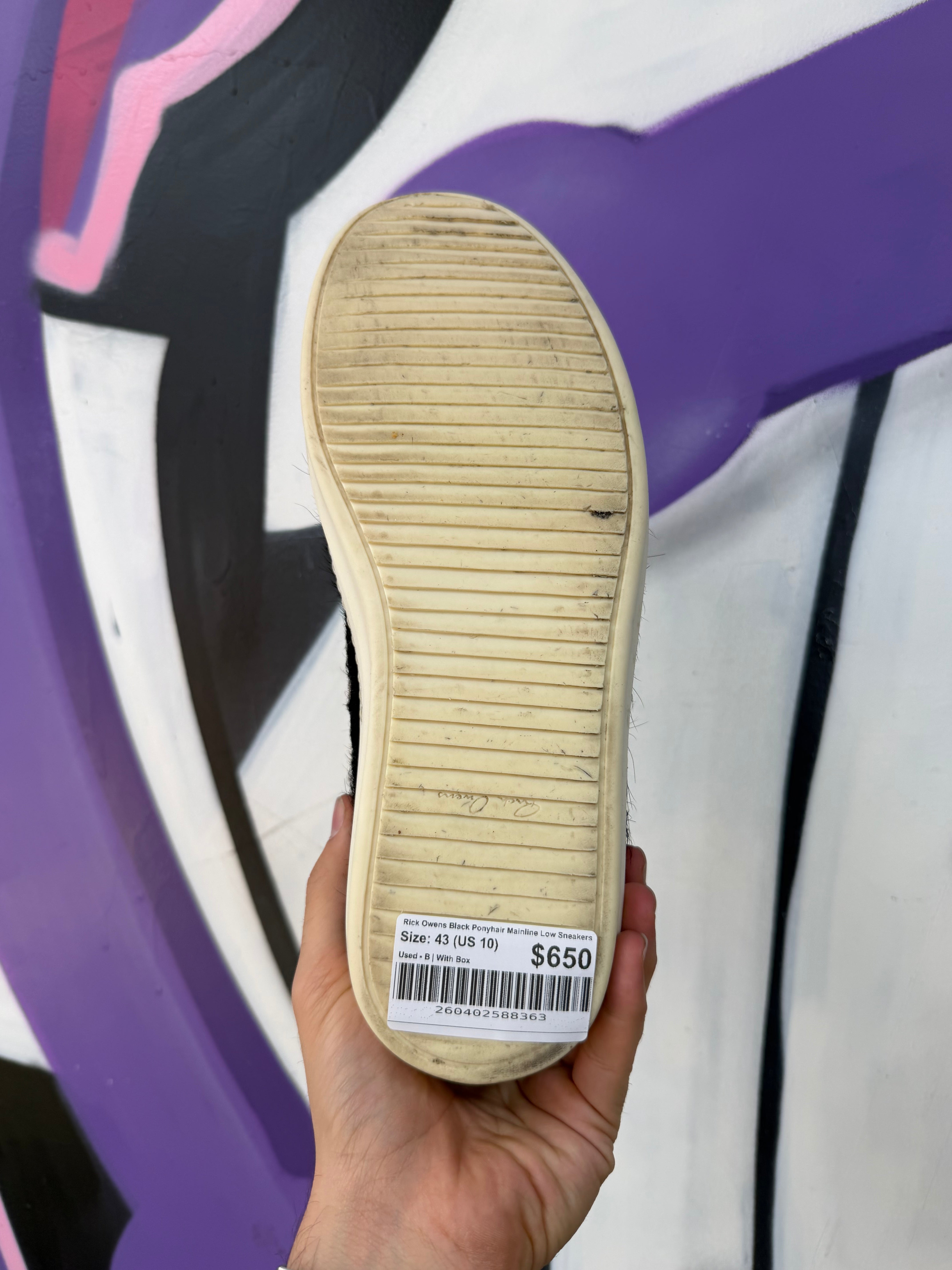 Rick Owens Black Ponyhair Mainline Low Sneakers