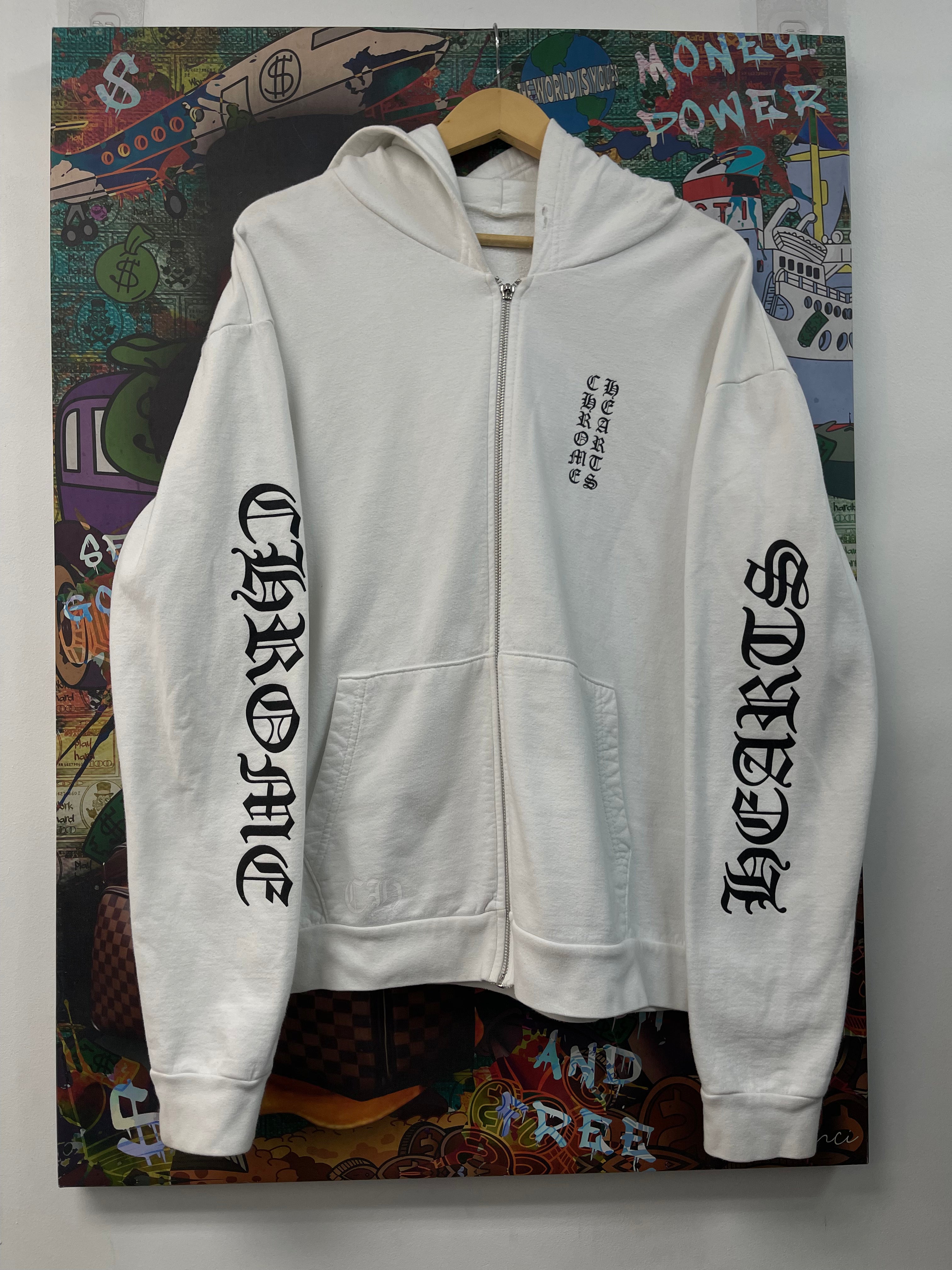 Chrome Hearts White Vertical Zip Up Hoodie