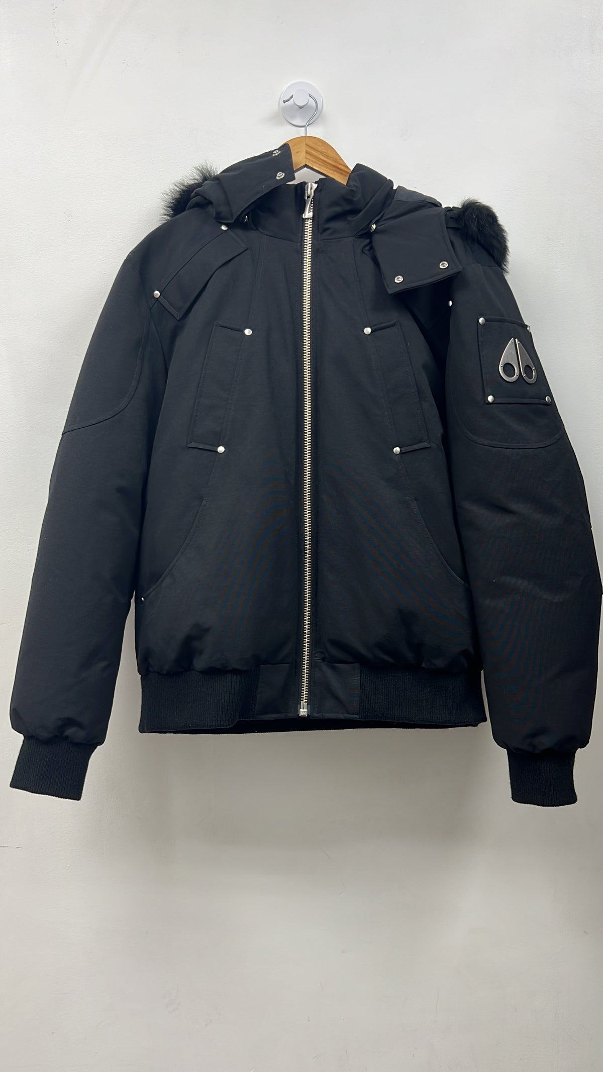 Moose Knuckles Black Black Fur Bomber Jacket