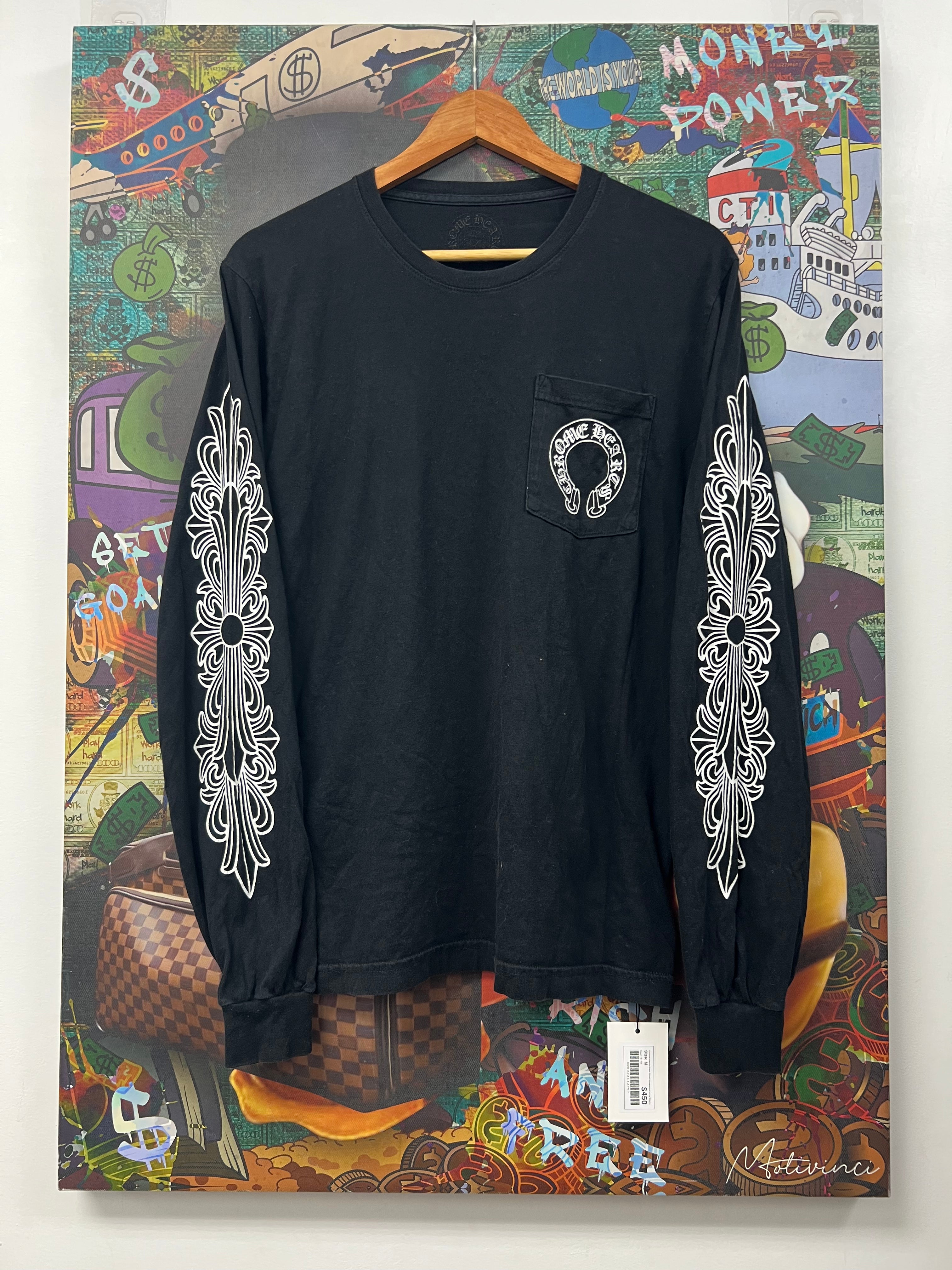 Chrome Hearts Black Floral Horseshoe Long Sleeve