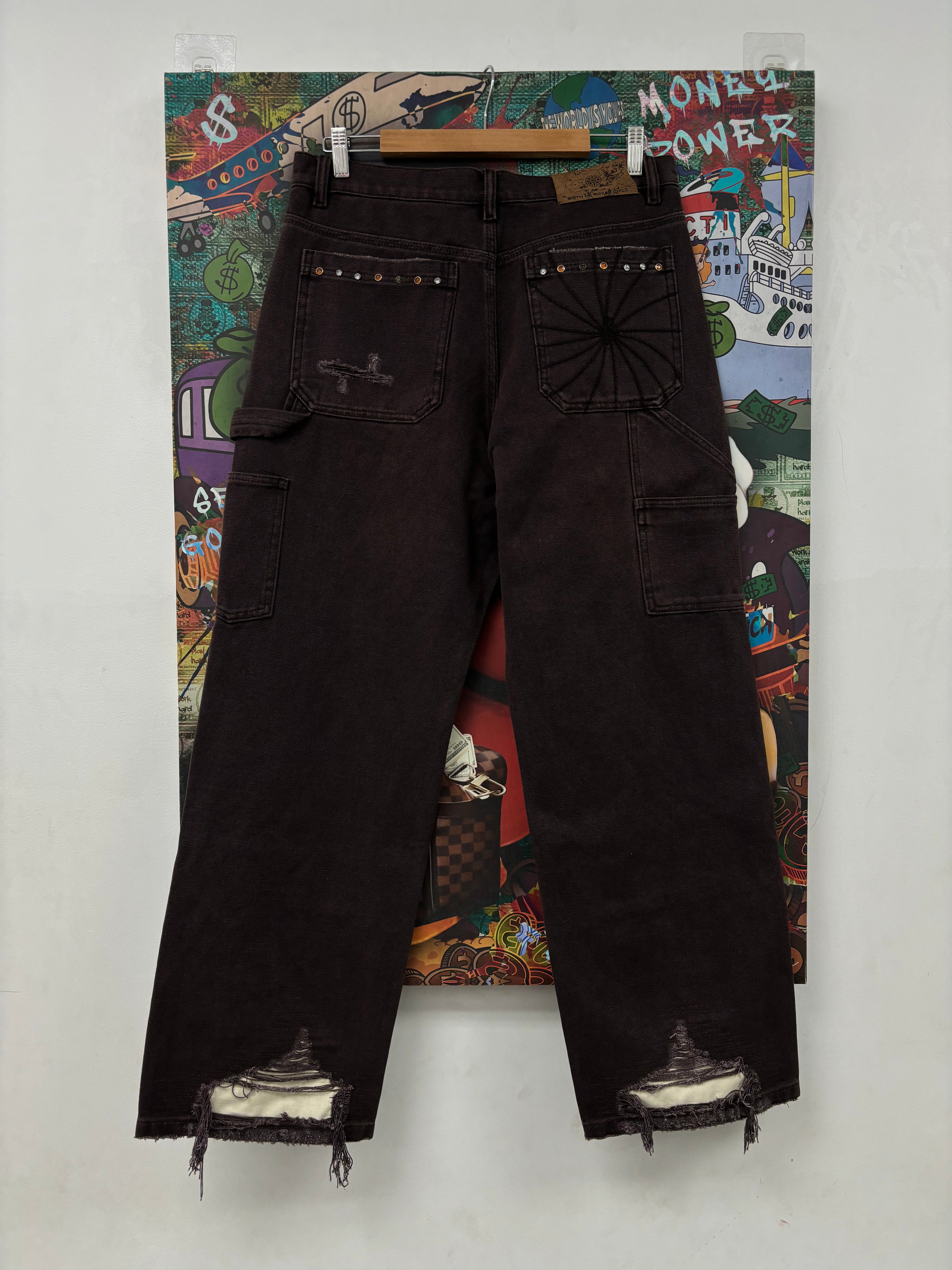 Birth Of A Royal Child Pearl Studded Carpenter Pants Brown