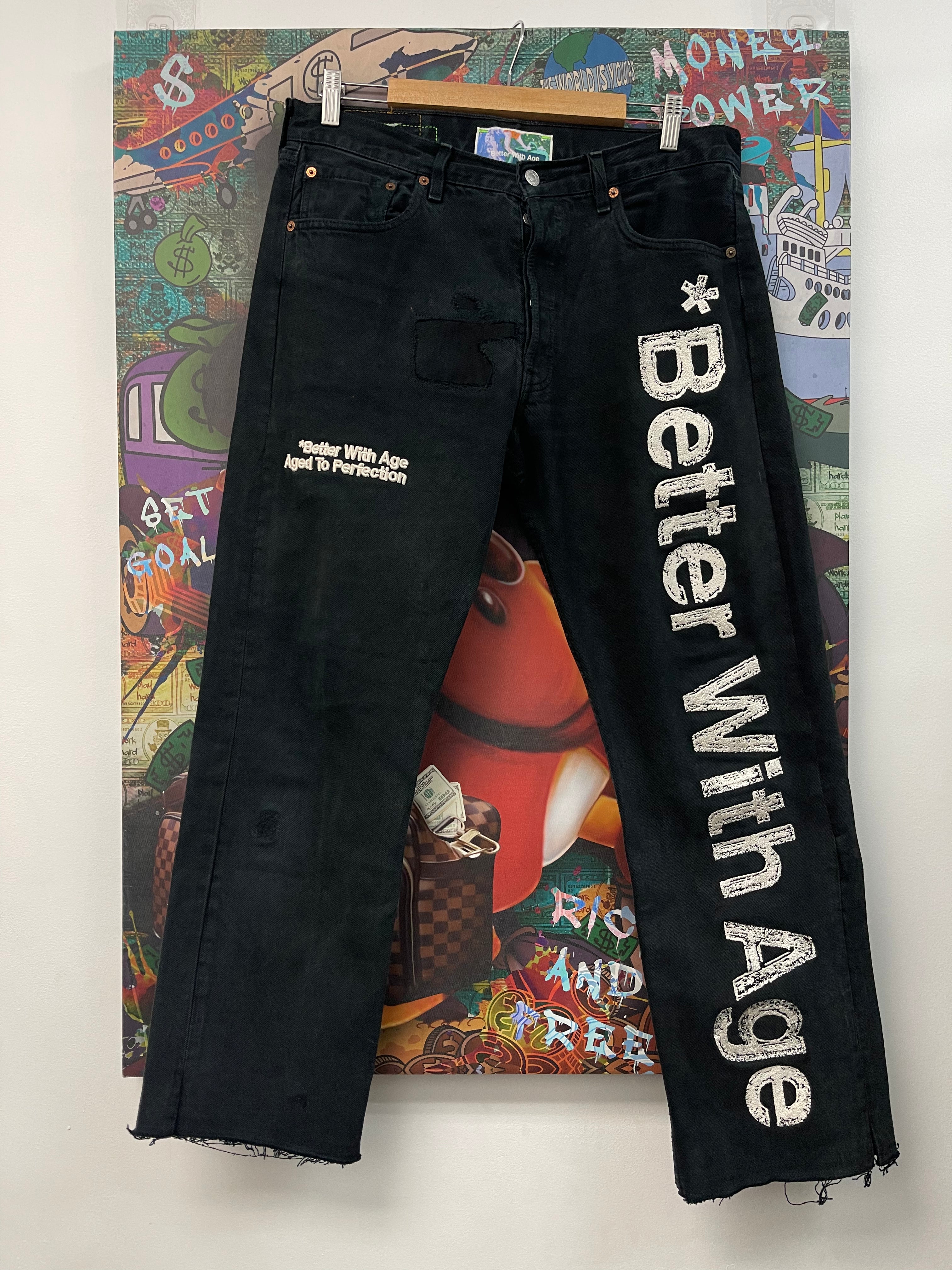 Better With Age Black Aged Wash Logo Jeans