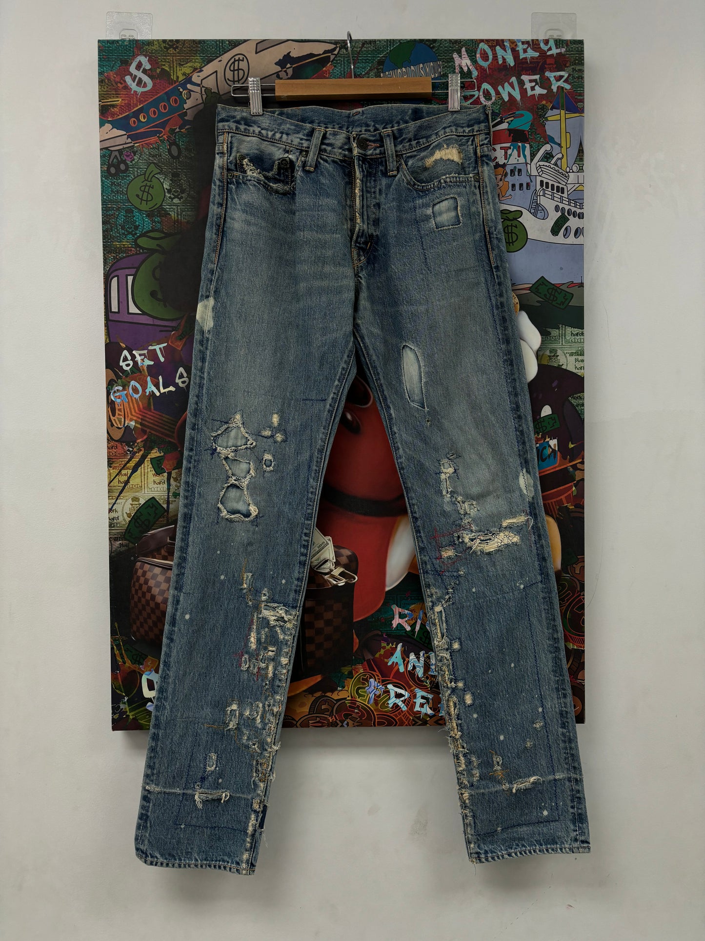Kapital Kountry Distressed Denim Light Wash Used 33 N/A