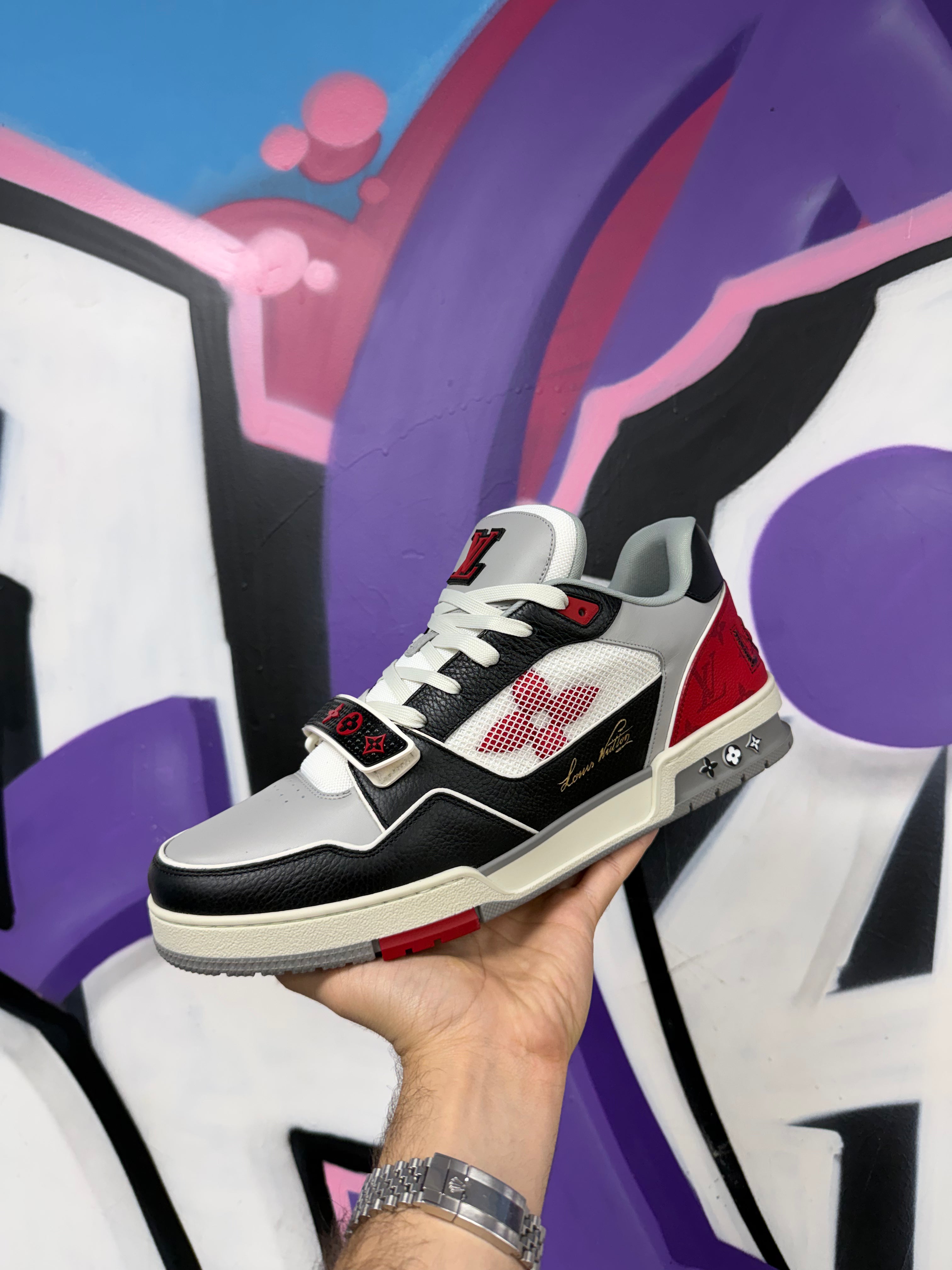 Louis Vuitton Black Red Strap Trainer Sneakers