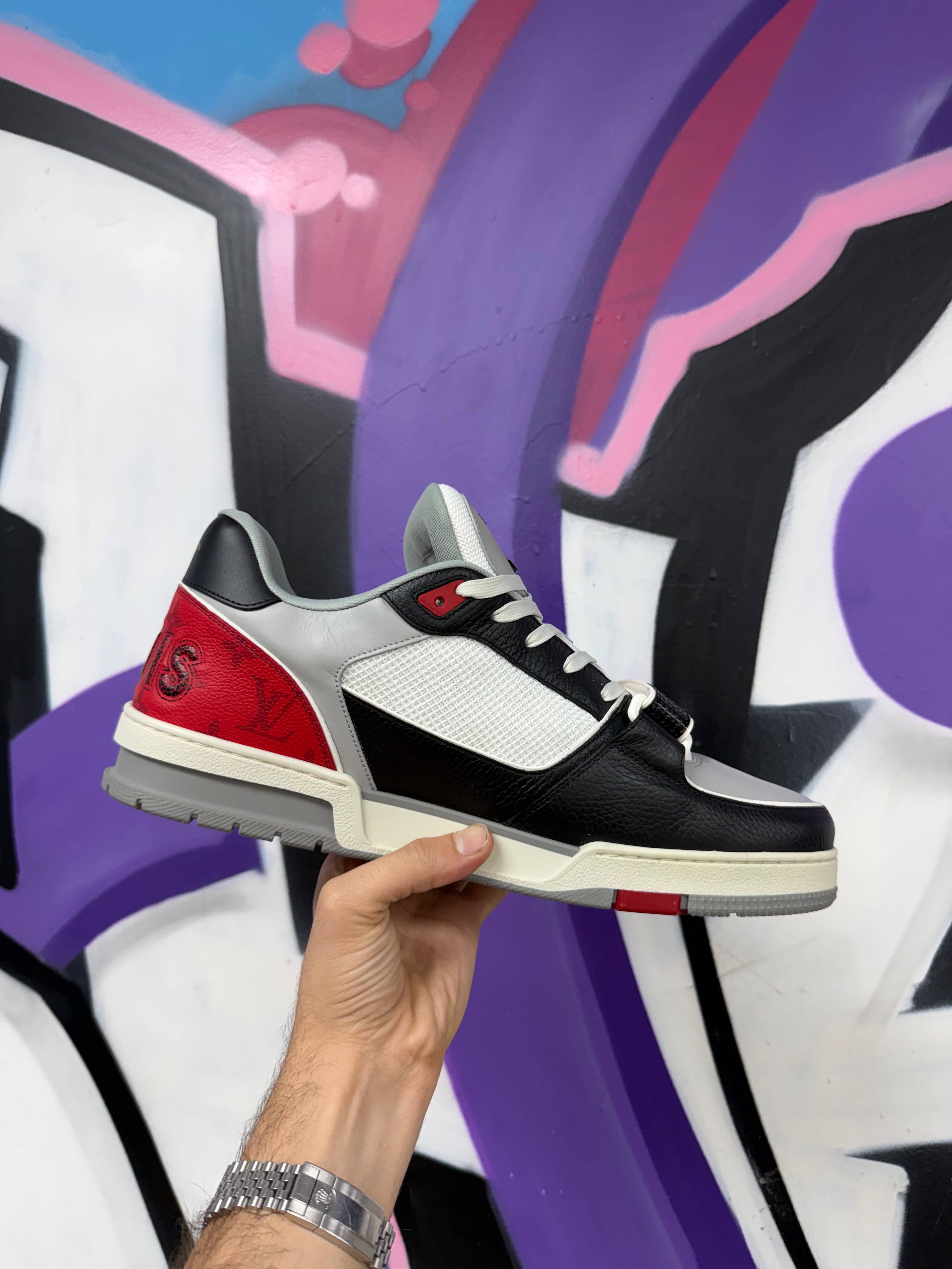 Louis Vuitton Black Red Strap Trainer Sneakers