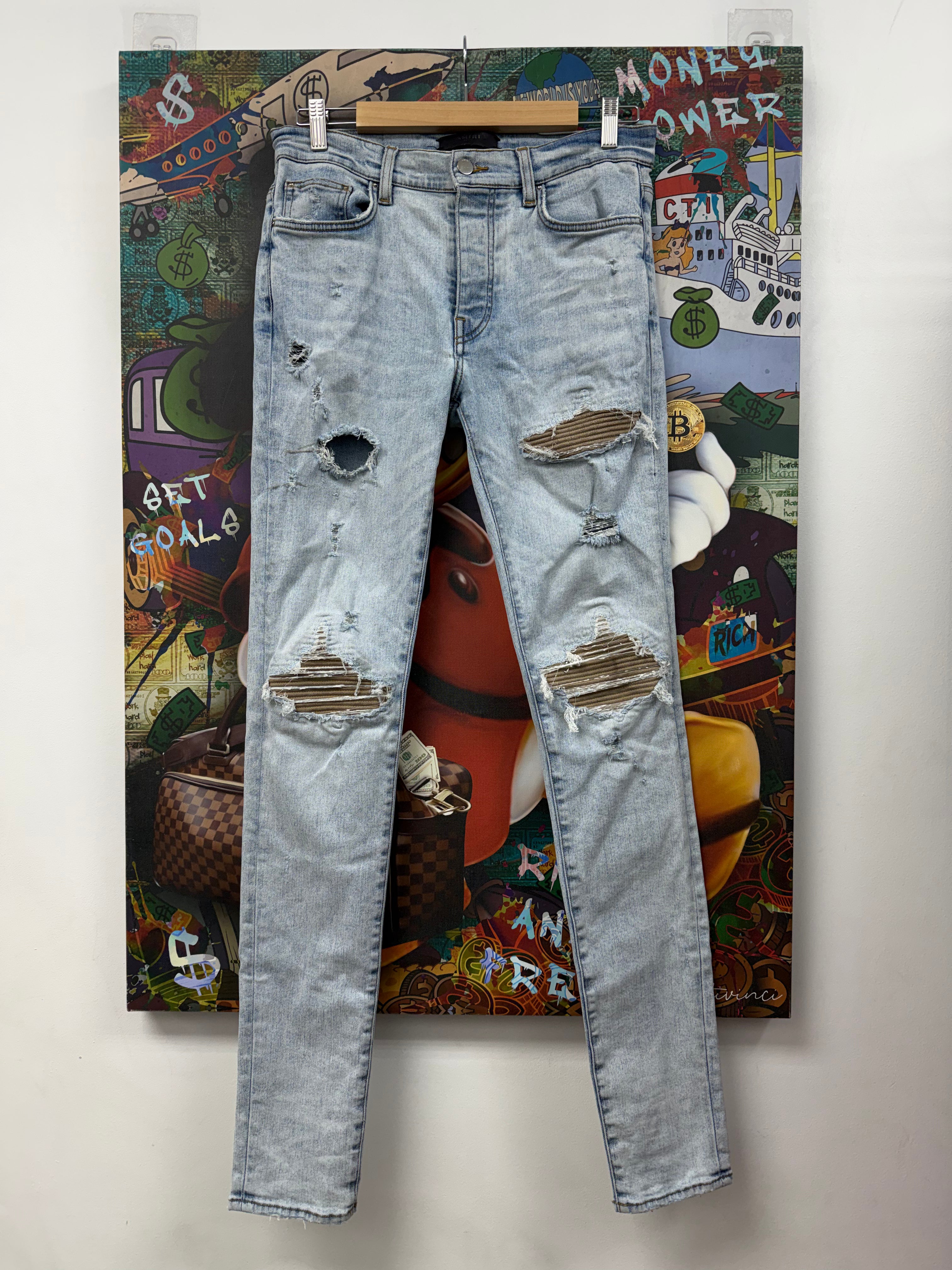 Amiri MX1 Stone Wash Tan Patch Jeans