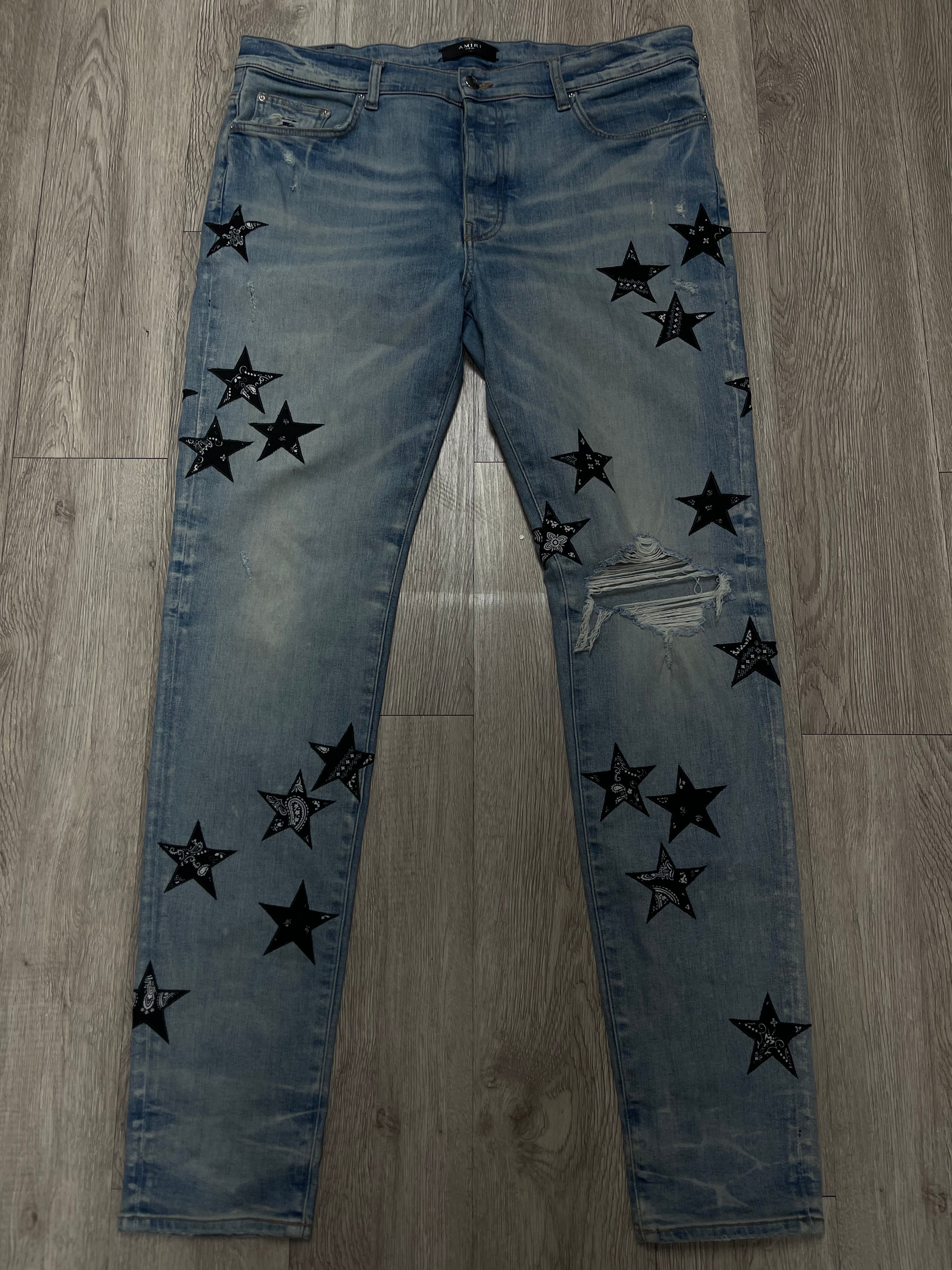 Amiri Light Wash Star Black Jeans