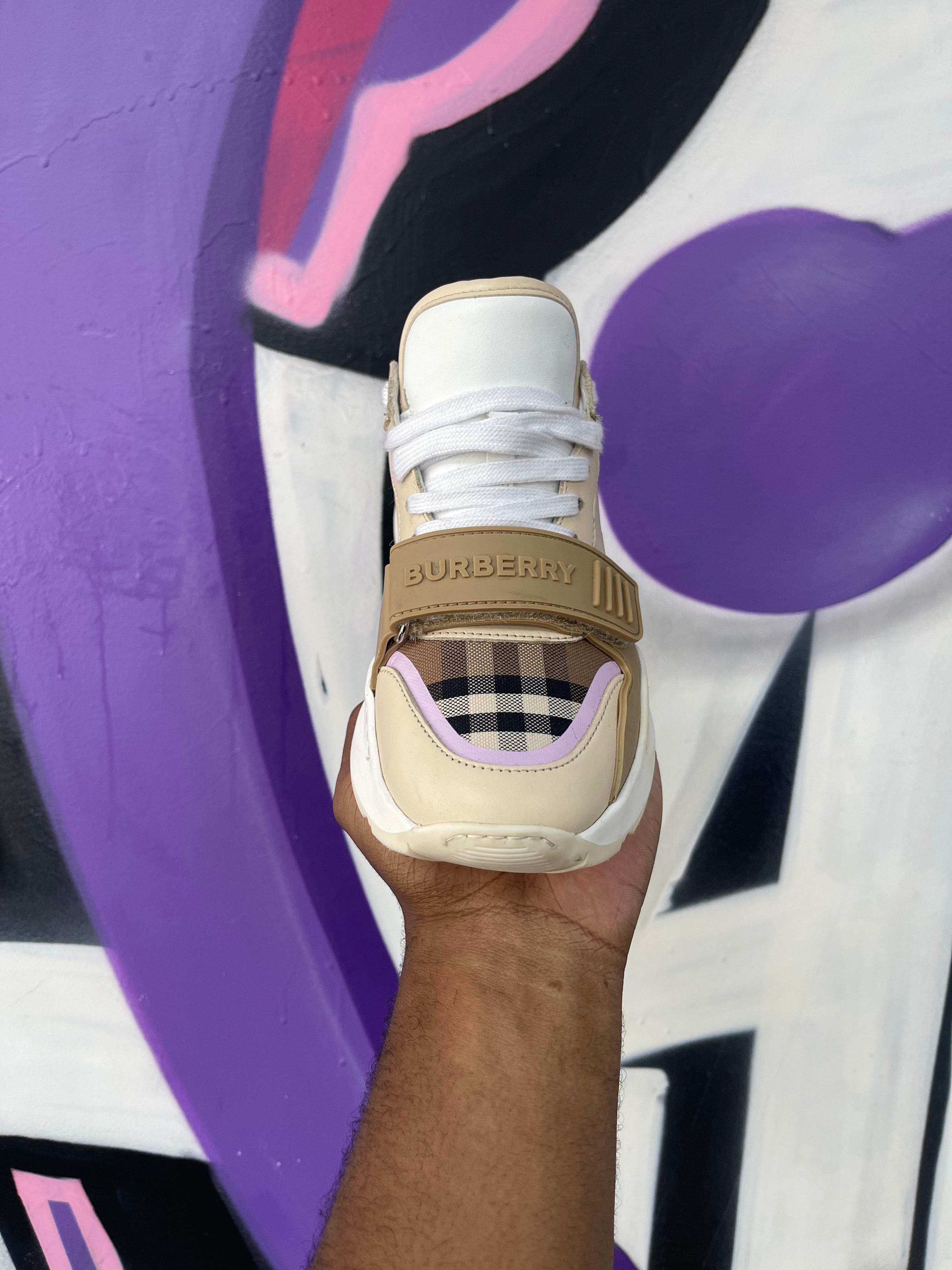 Burberry Tan Pink Ramsey Strap Sneakers