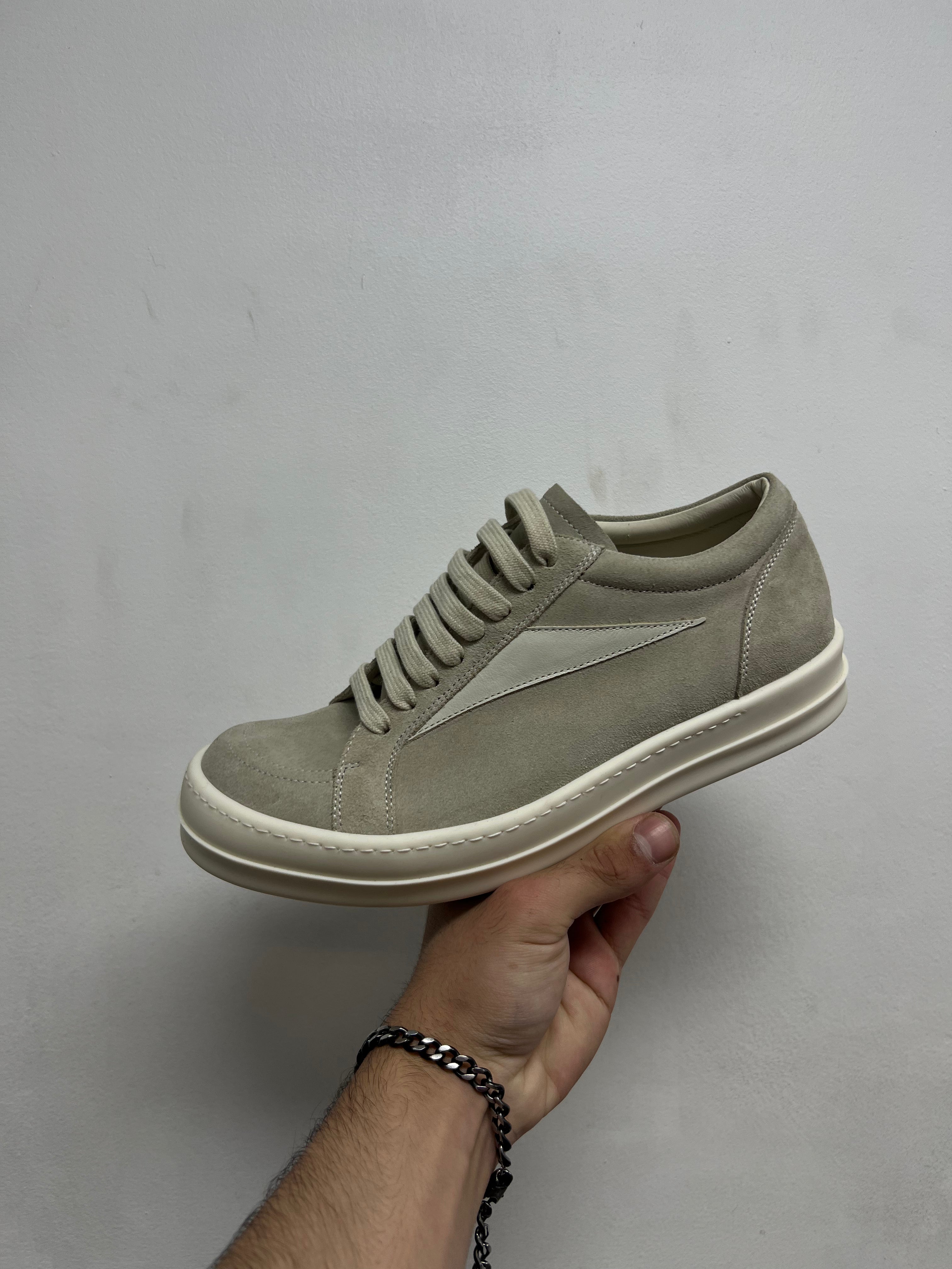 Rick Owens Pearl & Milk Suede Vintage Low Sneakers