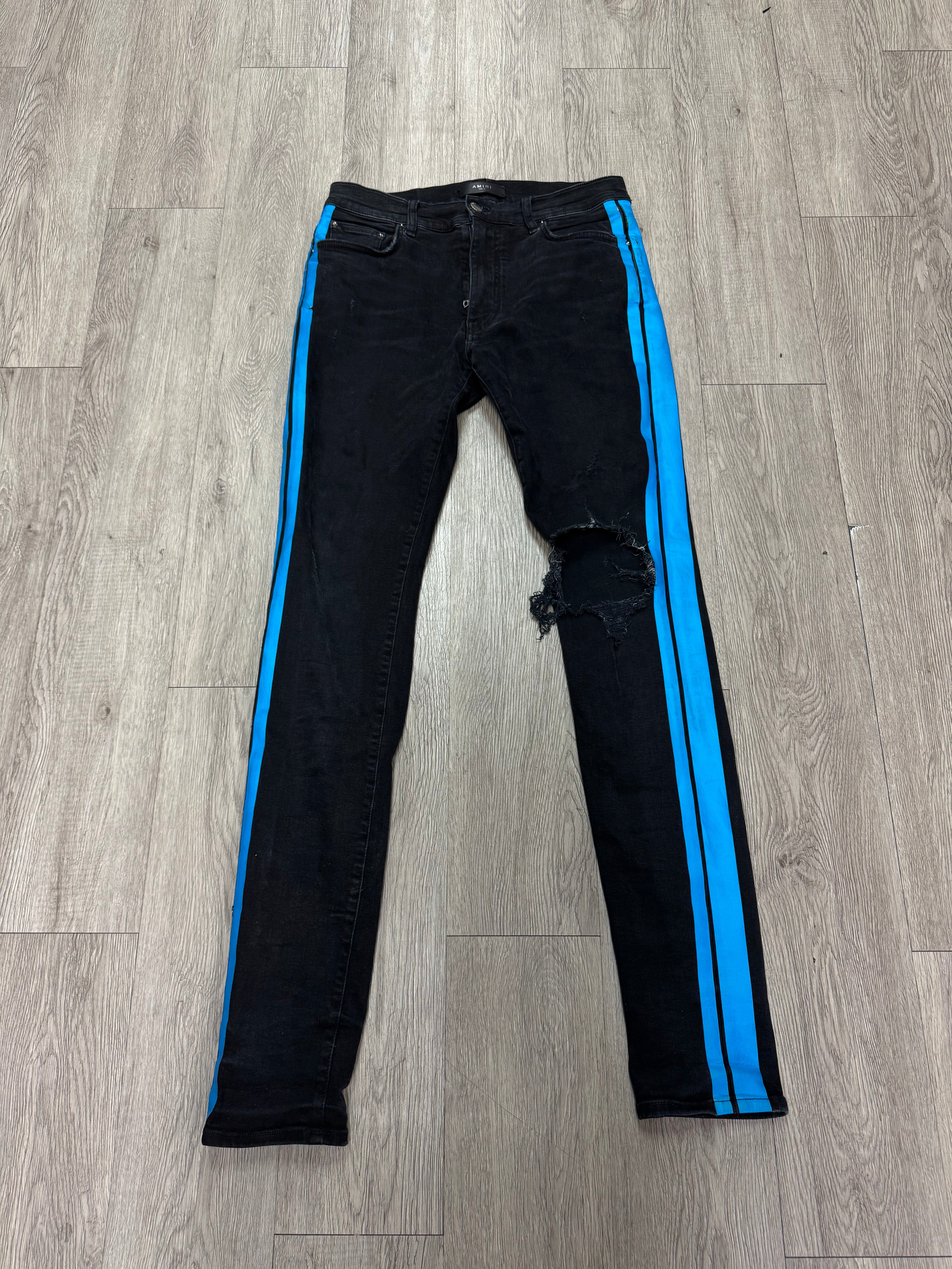 Amiri Black Blue Stripe Thrasher Jeans