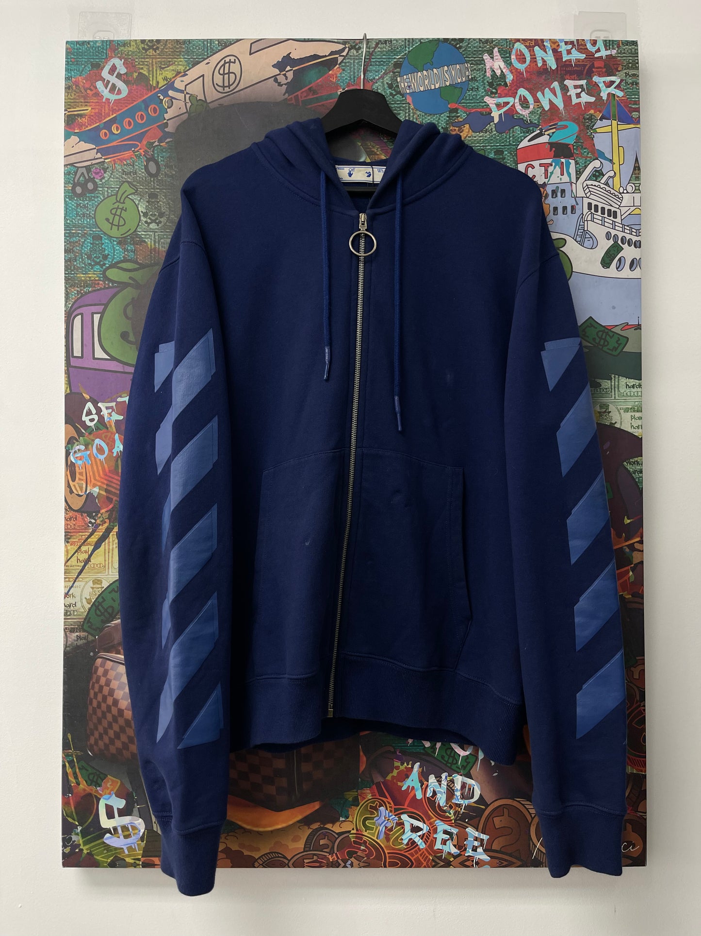 Off White Zip Up Navy Tonal Stripe Used