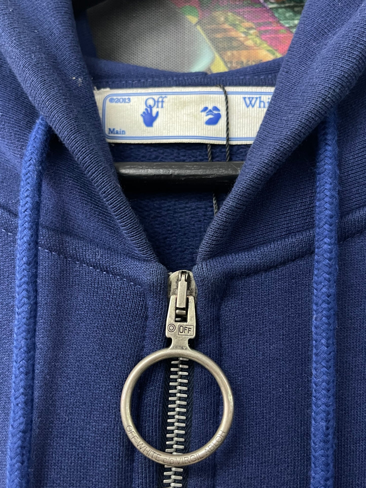 Off White Zip Up Navy Tonal Stripe Used