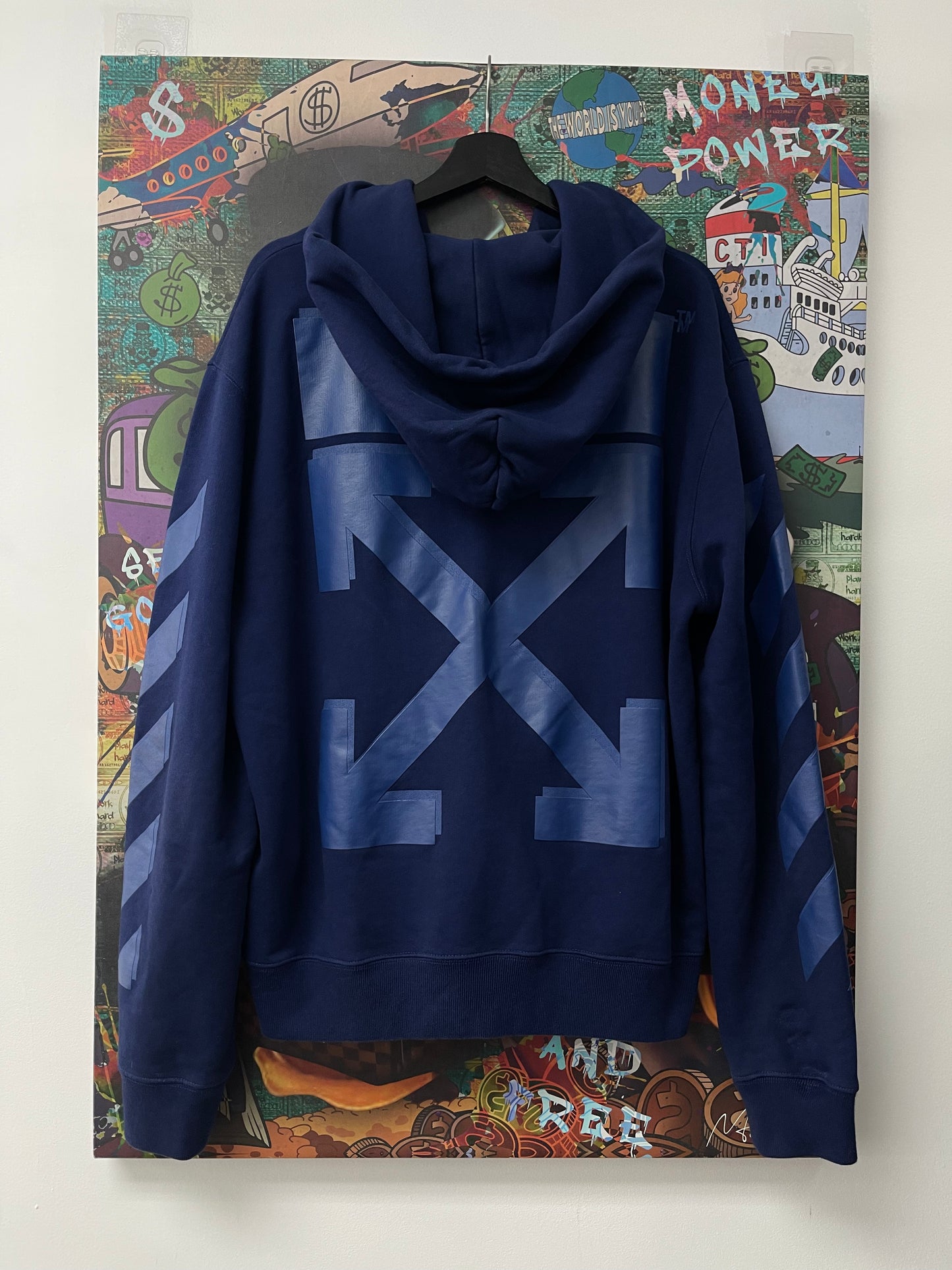 Off White Zip Up Navy Tonal Stripe Used